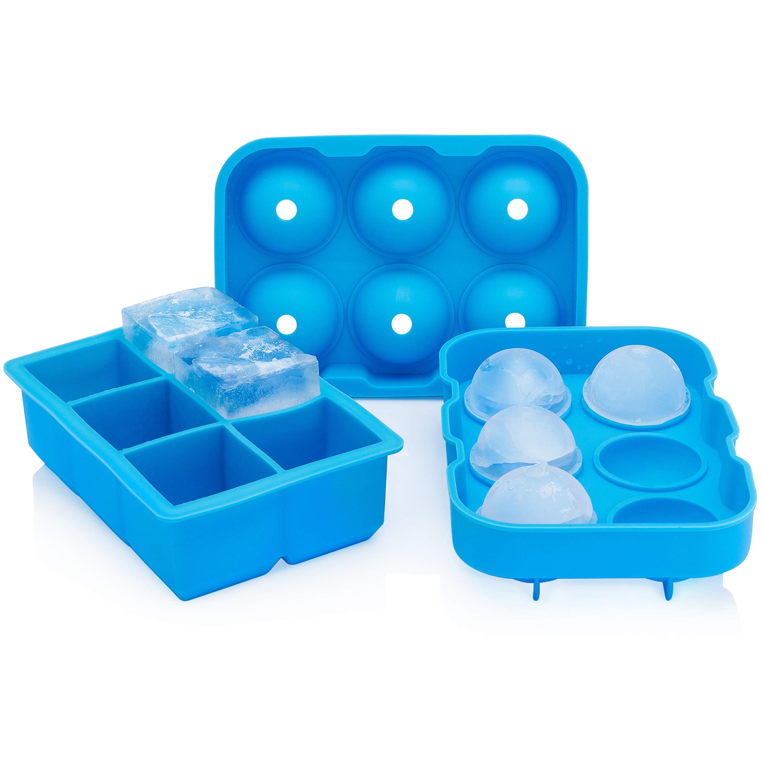 Arctic Chill Large Ice Cube Trays & Ice Ball Maker with Lids Combo, New & Improved 2020, Keeps Your Whiskey, Cocktail & Bourbon Chilled Longer, Set of 2