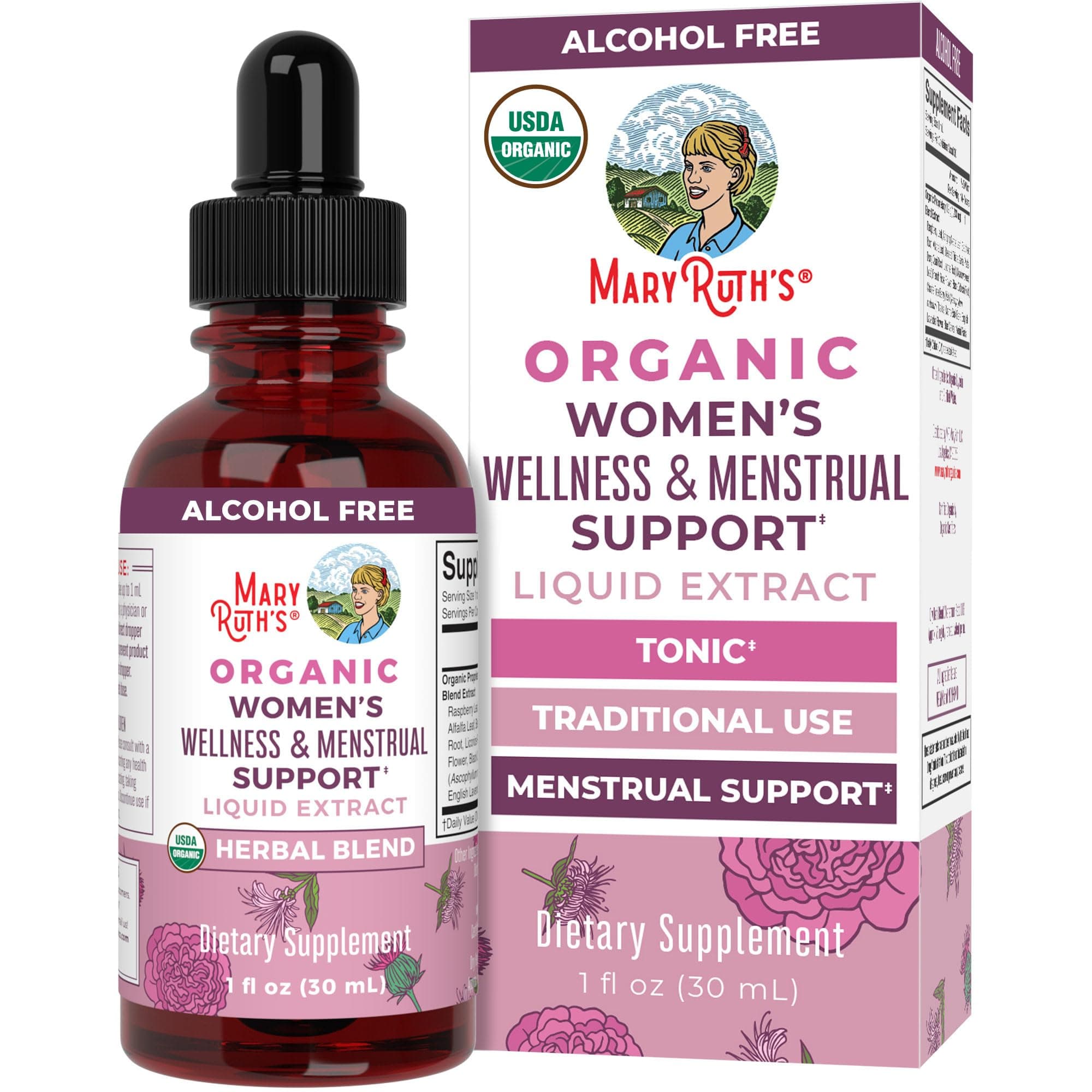 MaryRuth Organics Herbal Supplement Drop, Support Menstruating Bodies and Relaxation, Pack of 1, USDA Raspberry, Stinging Nettle Leaf, Eleuthero Root, Chaste Tree Berry, Vegan, 1 Fluid Ounces