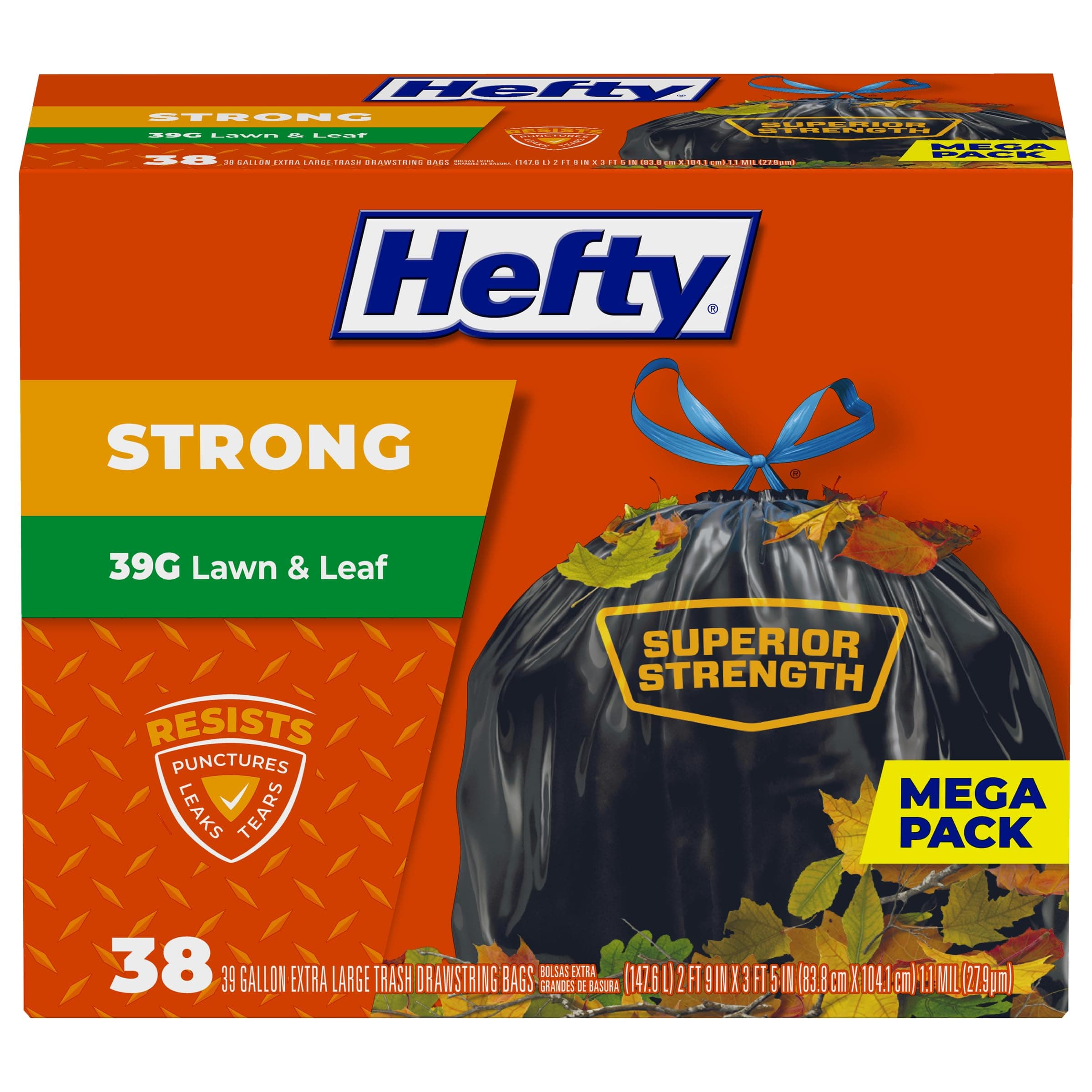 Hefty Drawstring Lawn and Leaf Trash Bags, 39 Gallon, 38 Count by Hefty