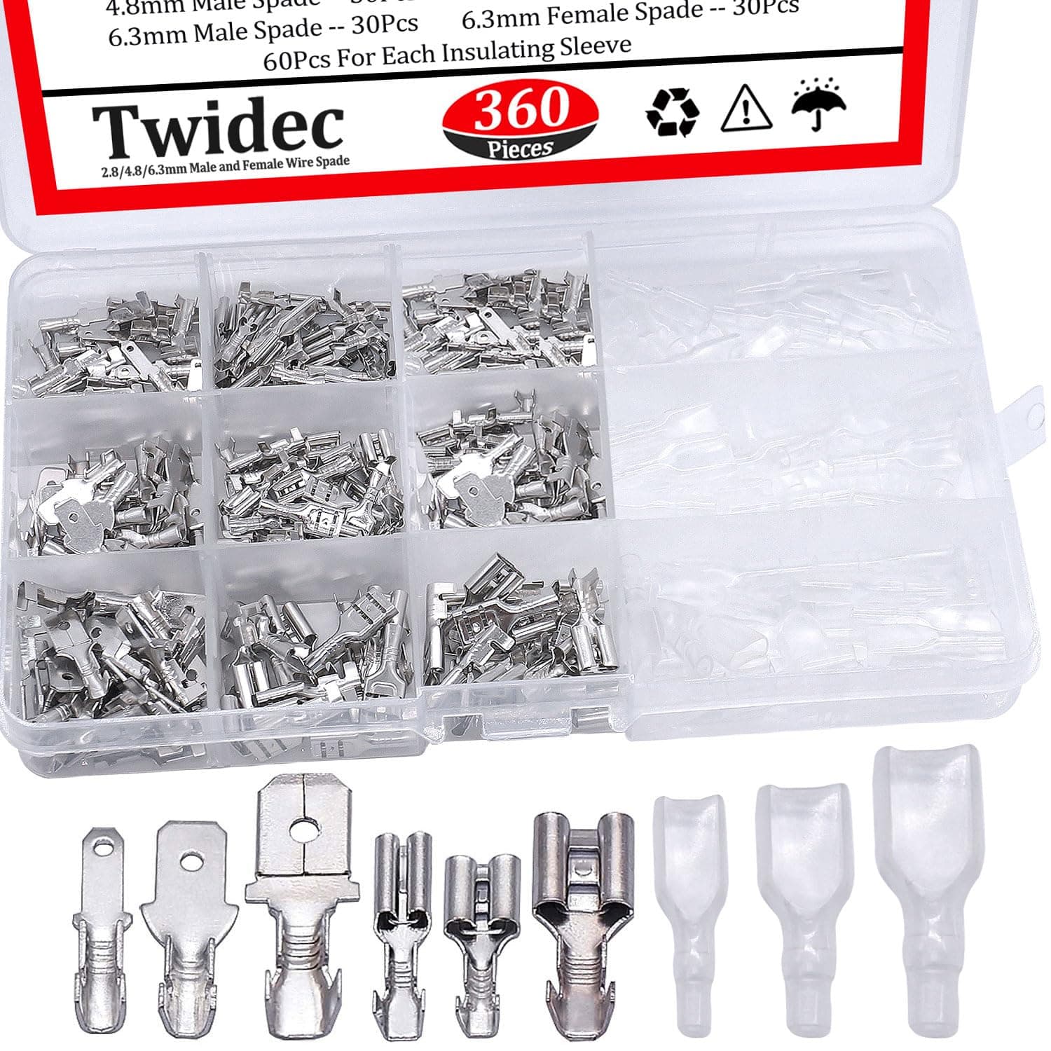 Twidec/360Pcs 2.8/4.8/6.3mm Quick Splice Male and Female Wire Spade Connector