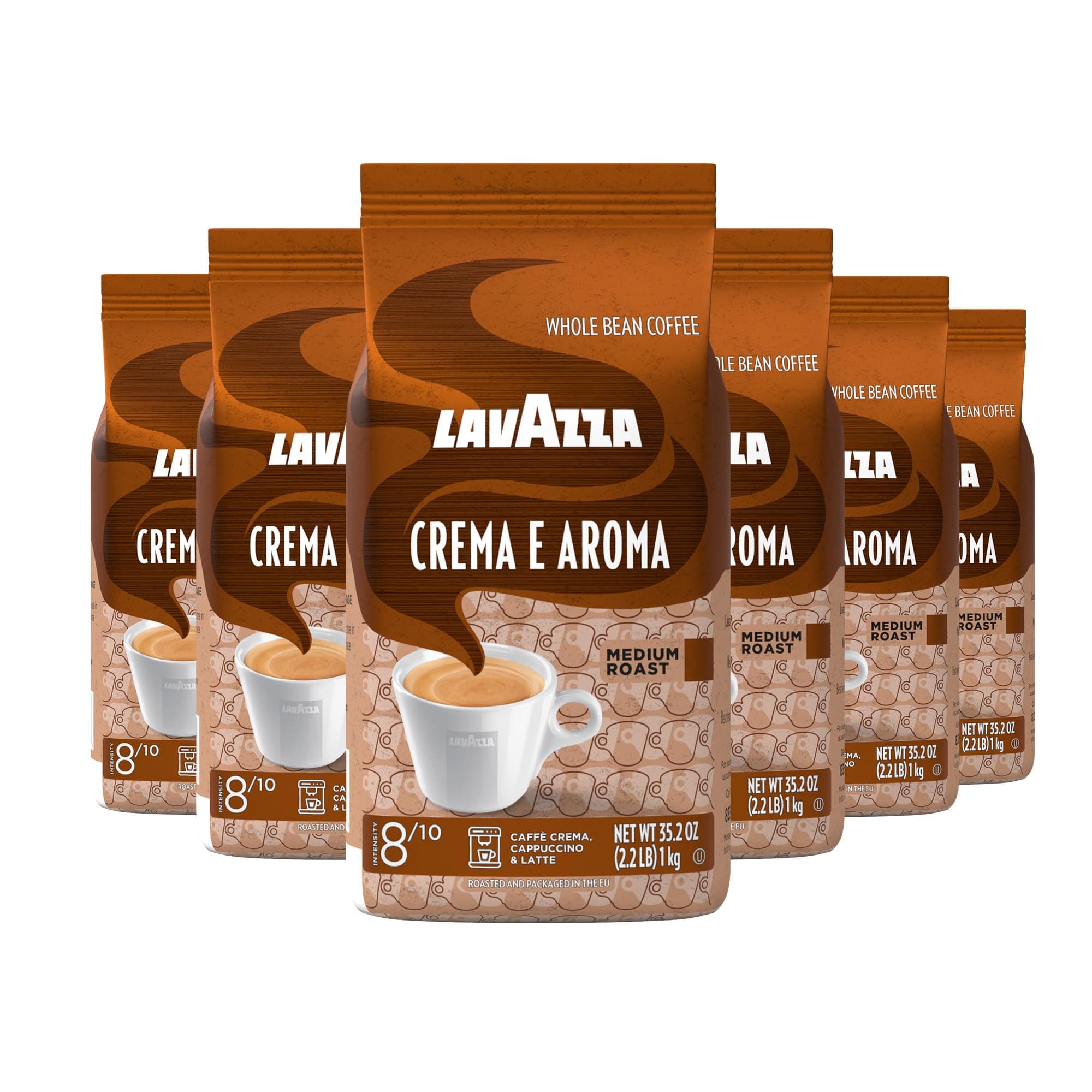Lavazza Roasted Coffee Beans, Crema E Aroma, 2.20 lbs (Pack of 6)