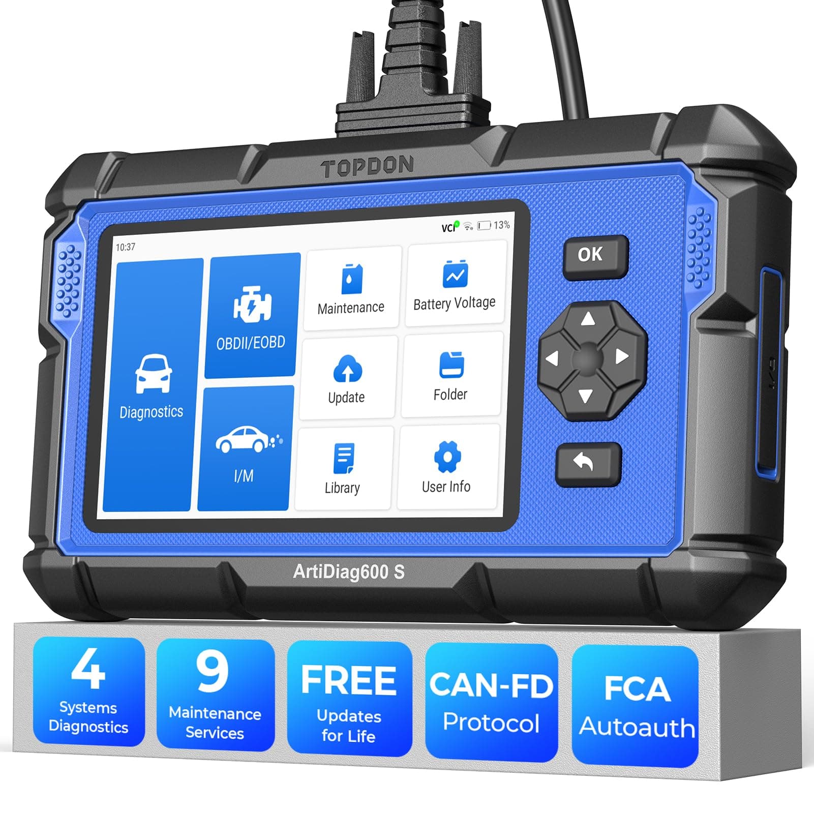 AD600S-A Car Diagnostic Tool, 9 Reset Services,4 Systems Car Diagnostics Tool with Oil/ABS/SAS/TPMS/BMS/DPF/ETS/Brake/Injector Coding...Free Updates,Android 11.0