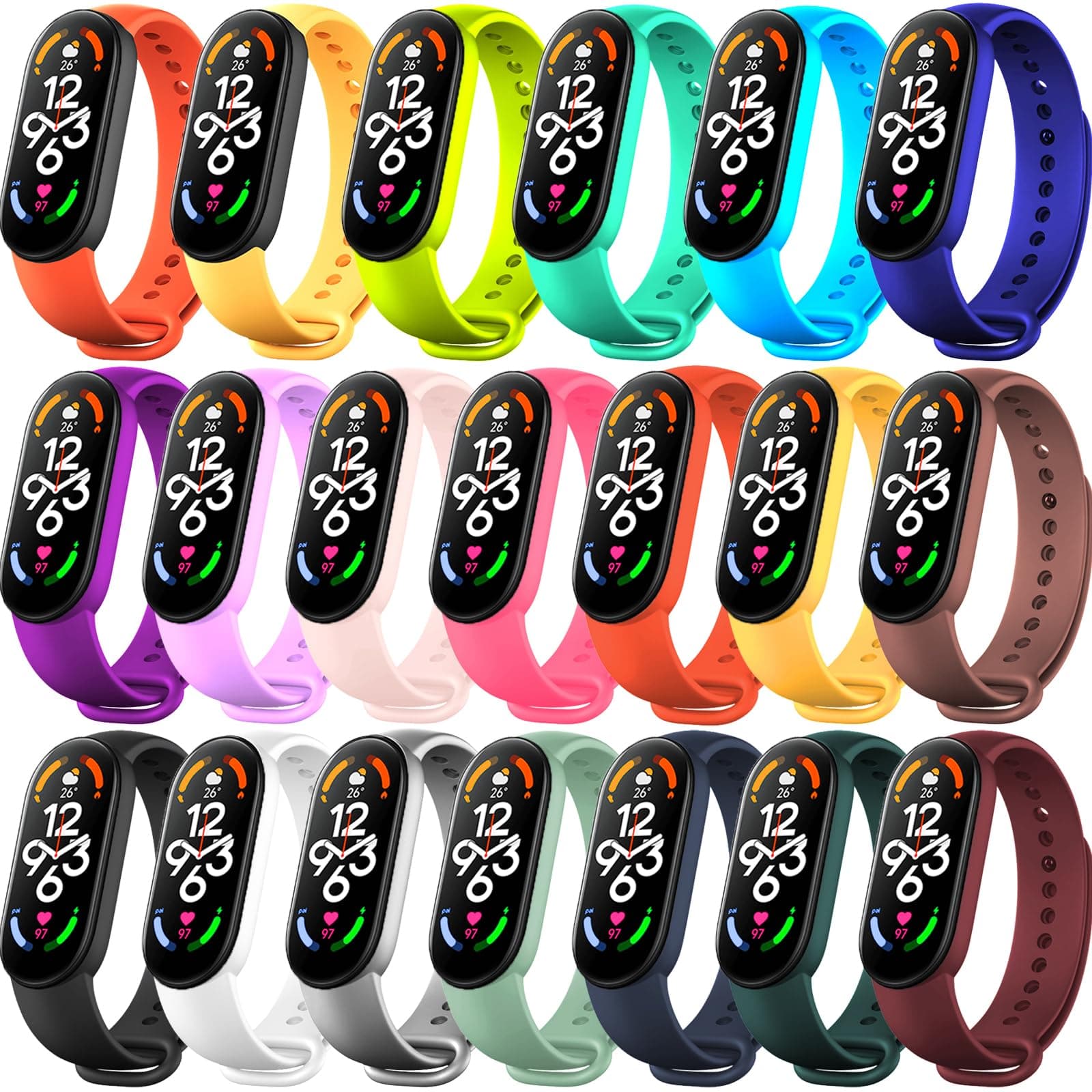 20 Pieces Strap Replacement Compatible with Xiaomi Mi Band 7/6 / 5 and Amazfit Band 5, Bands for Xiaomi Mi Band 7 Bracelet Wristbands Accessories for Mi Fit 6 Straps (20 Colors)
