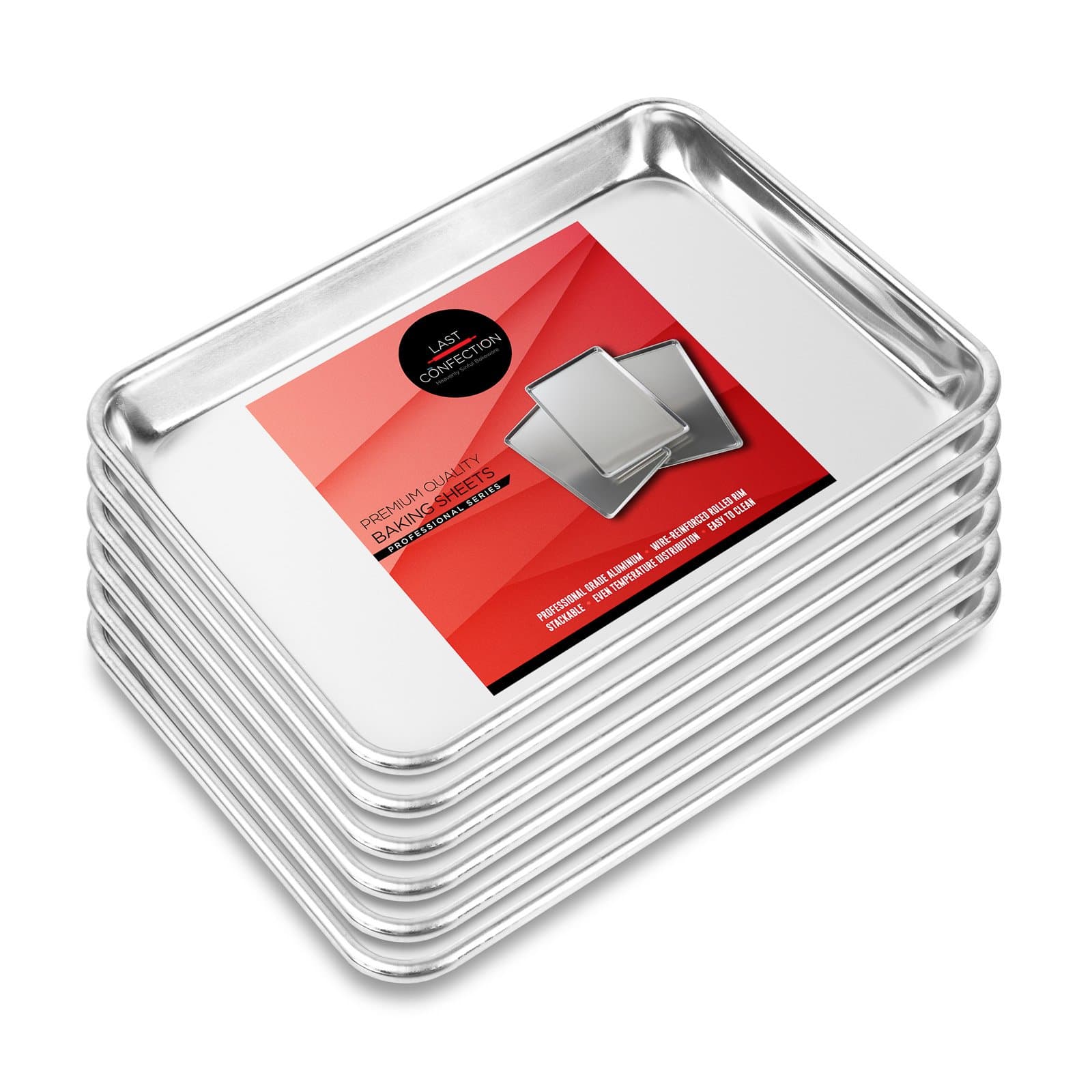 Last Confection 6 Cookie Baking Sheets 9" x 13" - Small Rimmed Aluminum Jelly Roll Trays - Quarter Sheet Pans