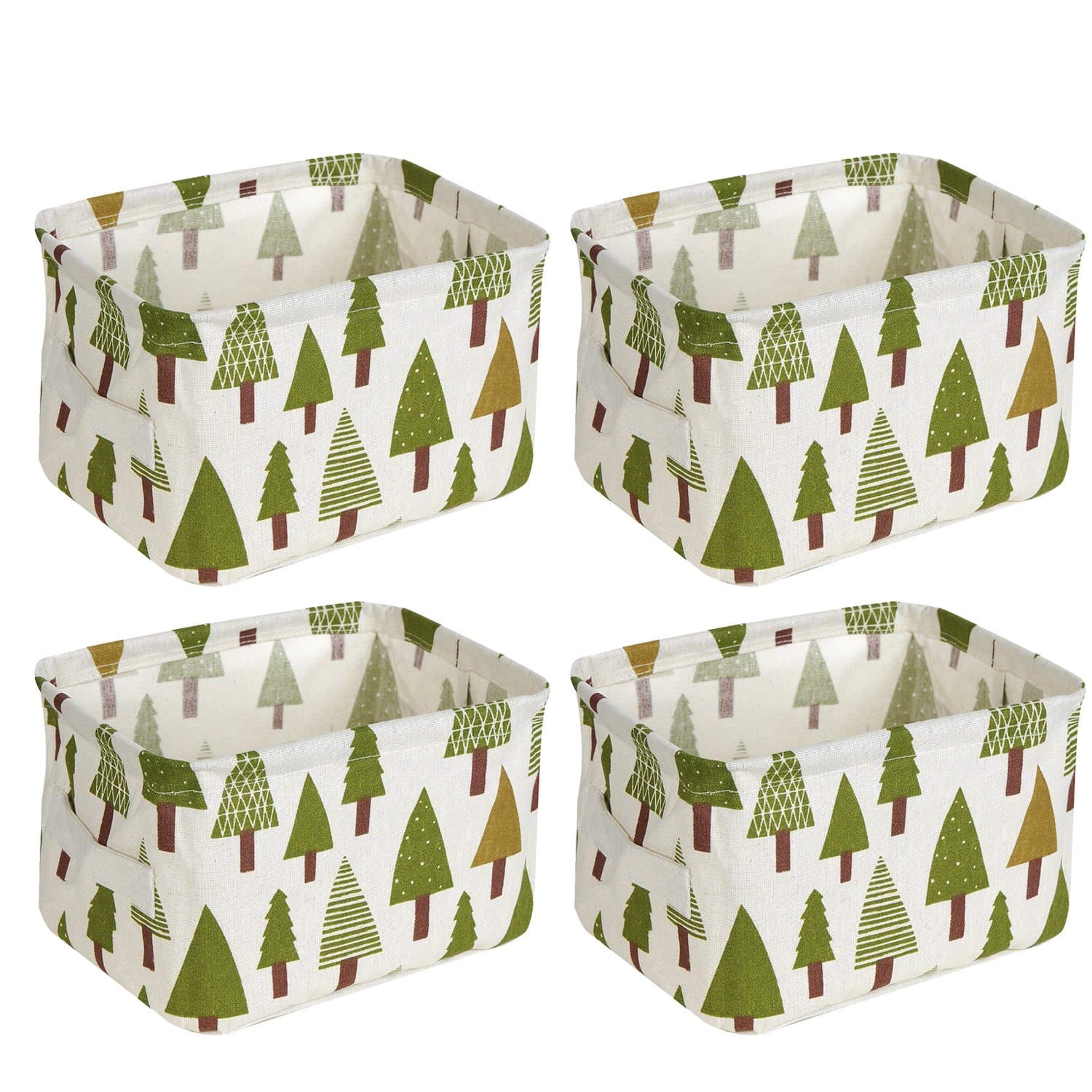 wellhouse 4 Pack Small Tree Printing Non-Woven Storage Box Foldable Organizer Cube Basket Bin Container Box for Clothes Book Socks (Tree-4 Pack)