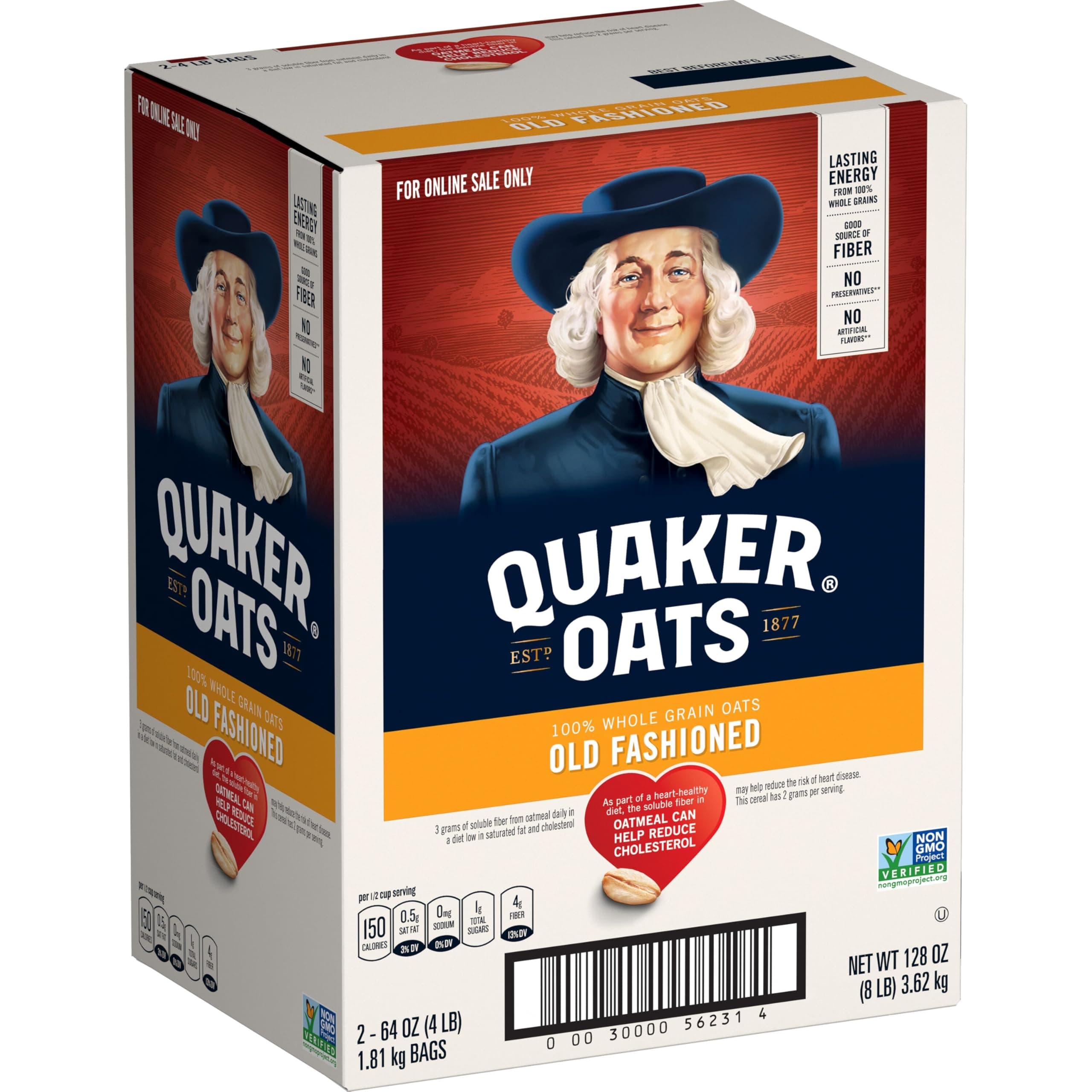 Old Fashioned Rolled Oats, Non GMO Project Verified, Two 64oz Bags in Box, 90 Servings, 4 Pound (Pack of 2)