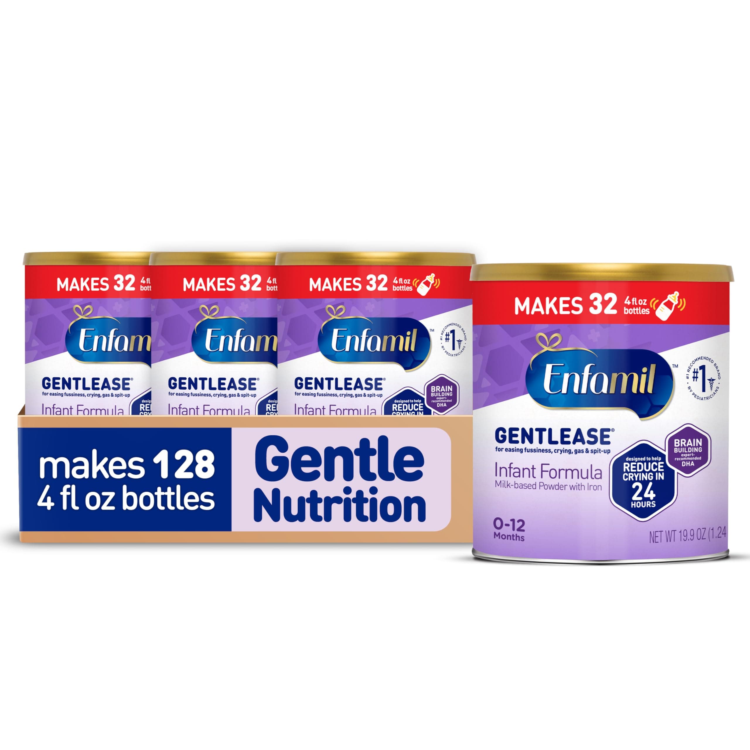 Enfamil Gentlease Easy to Digest Baby Formula, Brain Supporting DHA, for Easing Fussiness, Gas, Crying and Spit-up, 19.9 Oz Can, 4 Count