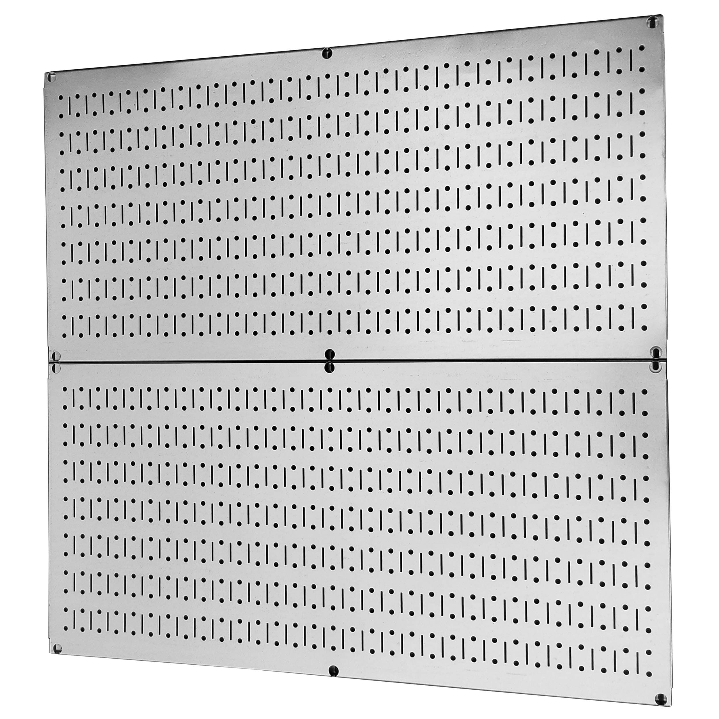 Wall Control Pegboard Rack Garage Storage Galvanized Steel Horizontal Peg Board Pack - Two 32-Inch x 16-Inch Shiny Metallic Metal WallBoard Tool Organization Panels