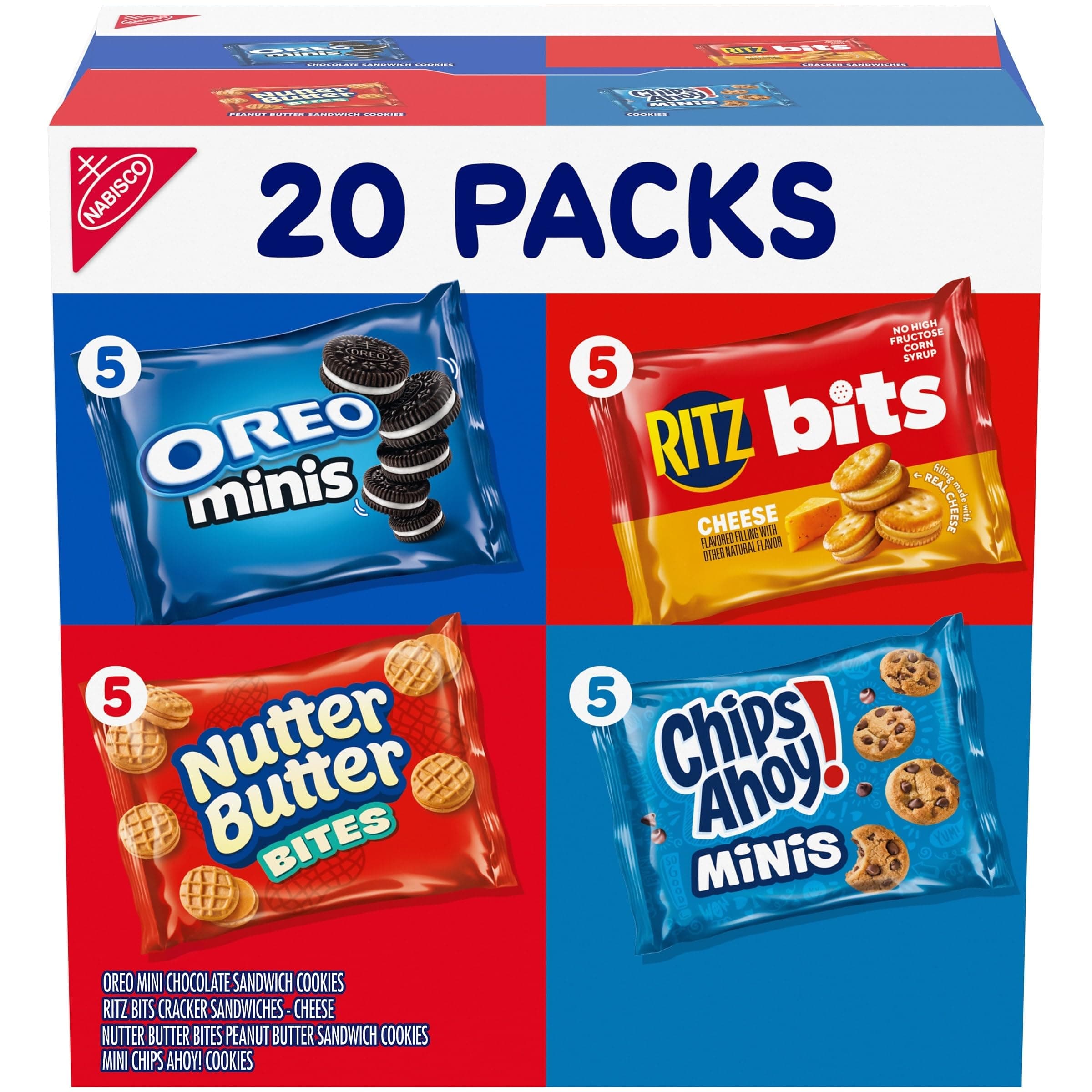 Classic Mix Variety Pack, OREO Mini, CHIPS AHOY! Mini, Nutter Butter Bites, RITZ Bits Cheese, 20 Snack Packs