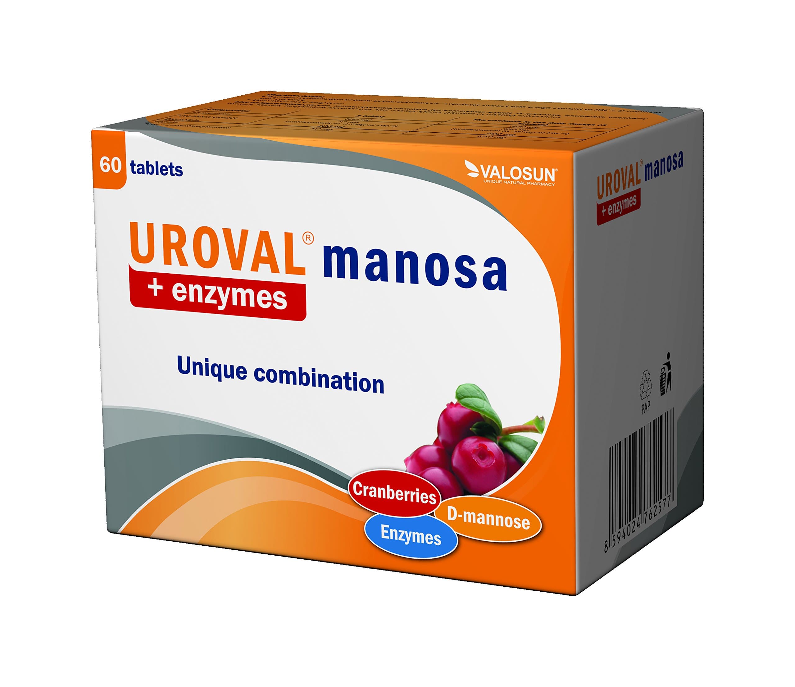 Uroval Manosa Plus enzymes, 60 Count