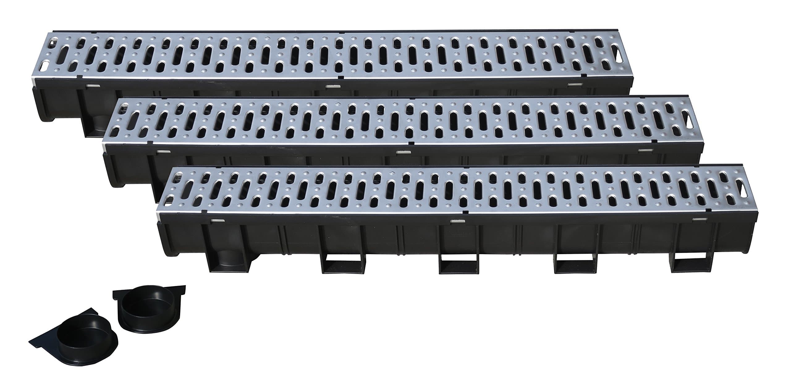 Deep Series 5.4 in. W x 5.4 in. D x 39.4 in. L Trench and Channel Drain Kit w/ Stainless Steel Grate (3-Pack :Totaling 9.84 ft)
