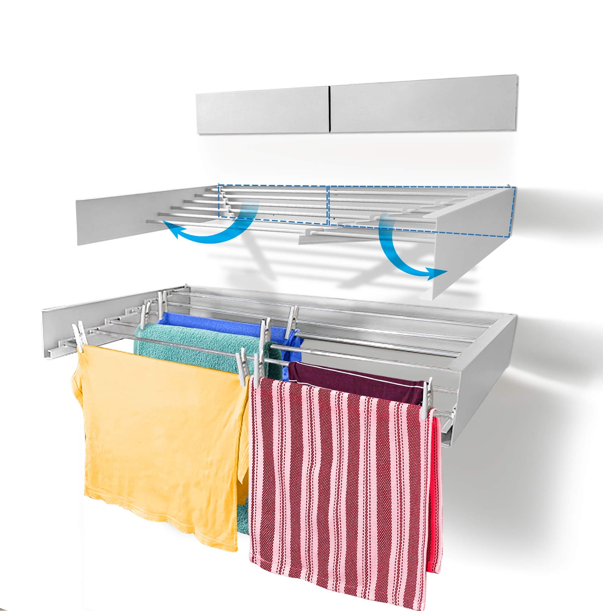Step Up Laundry Drying Rack, Wall Mounted, Retractable Clothes Drying Rack, 25kg Capacity, 6 metres with Wall Template and Long Drill Bit - 100cm WHITE