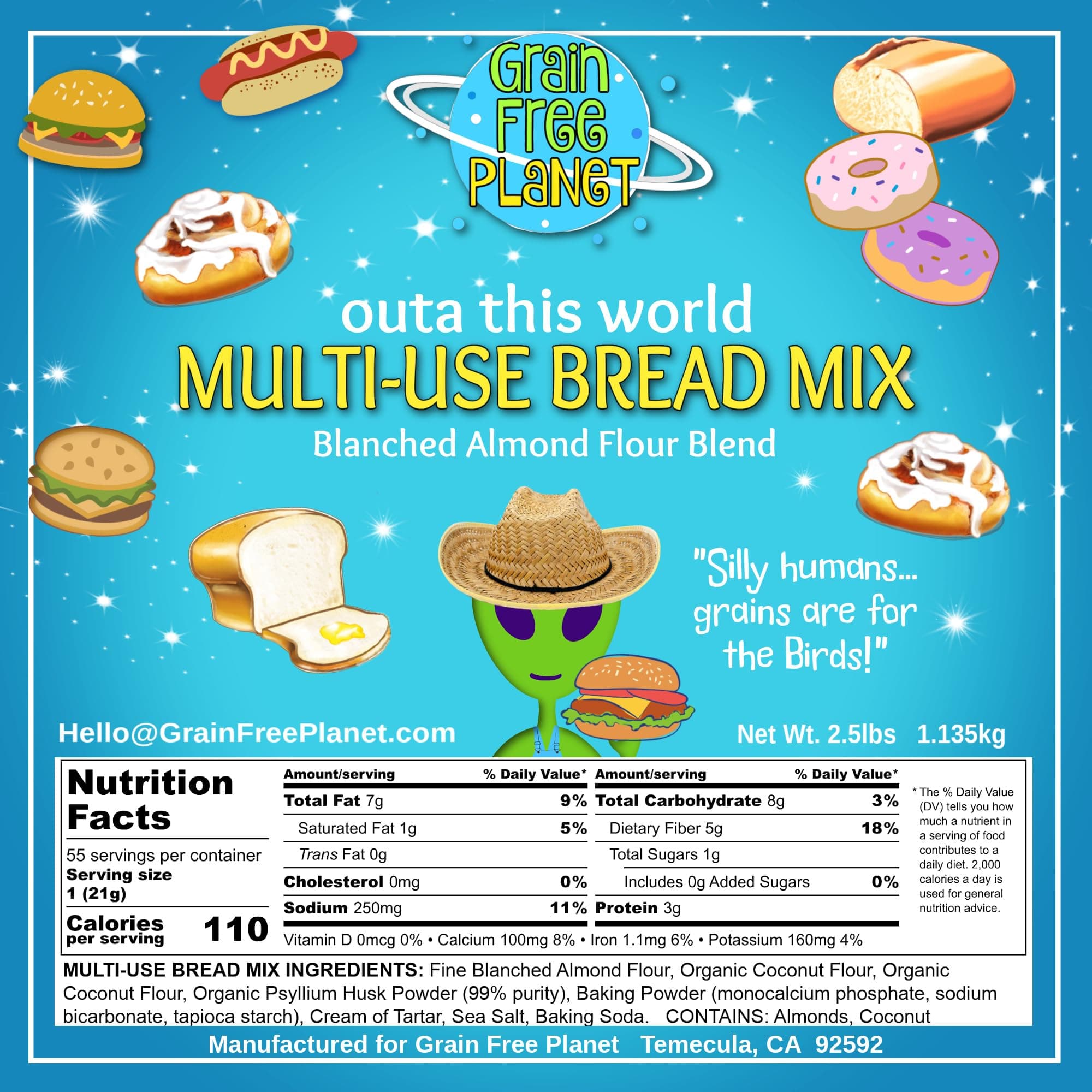 Grain Free Planet's Multi-Use Bread Mix | Clean Keto, Gluten Free, 100% Grain Free | Free from Sugar, Dairy, Lectins, Yeast and Soy | Low Carb Baking Mix | Diabetic, Atkins, and Weight Watchers Friendly | 2.5lb