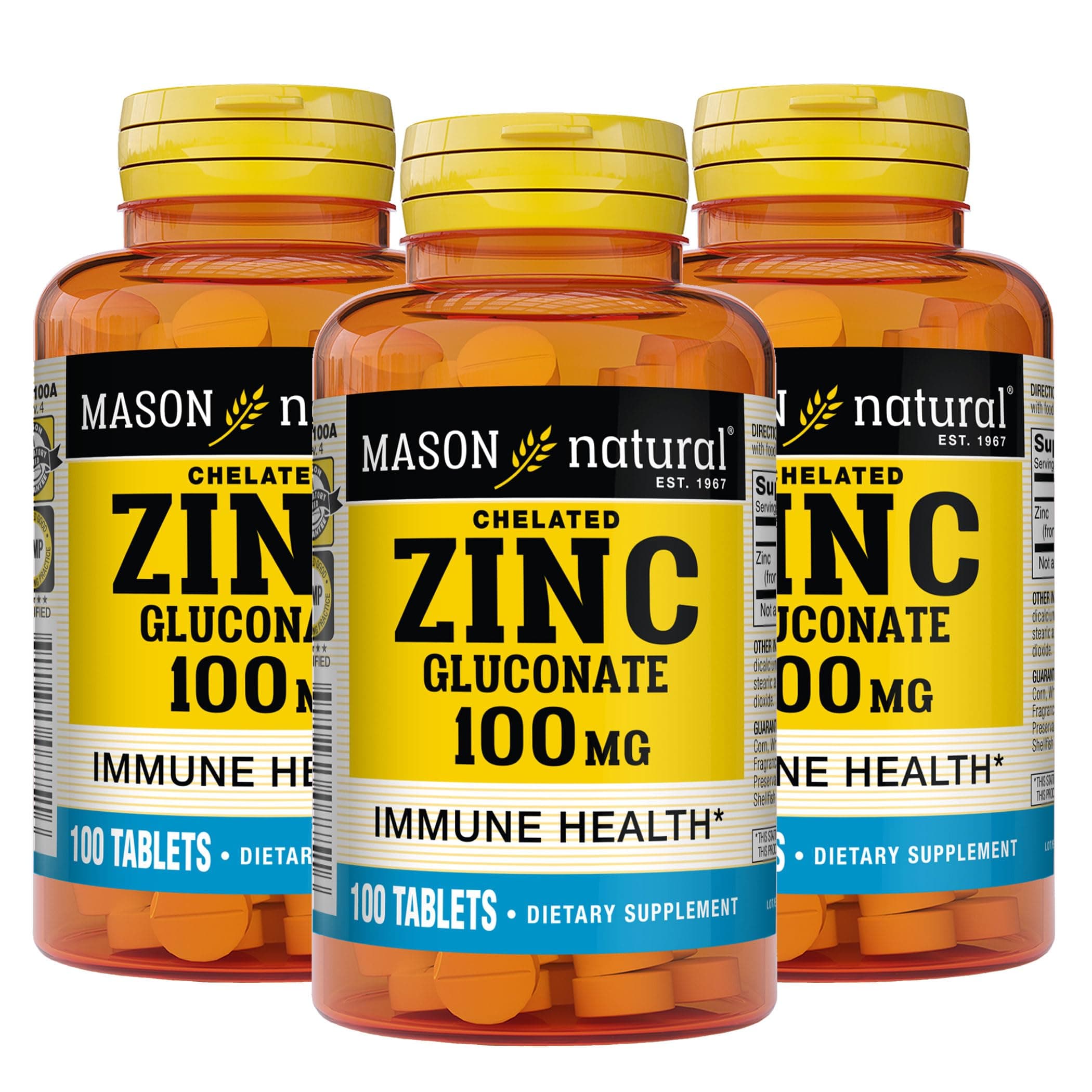 Mason Natural Zinc 100 mg - Advanced Immune System Support, Improves Antioxidant Support, Essential Mineral Supplement, 100 Capsules (Pack of 3)