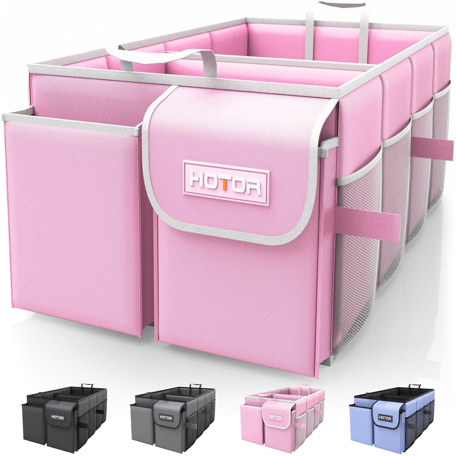 Foldable Trunk Organizer - SUV & Sedan Compatible, 2 Compartments, Pink, 23.6"14.2"10.6" Sturdy Car Organization for Accessories, Tools, Sundries
