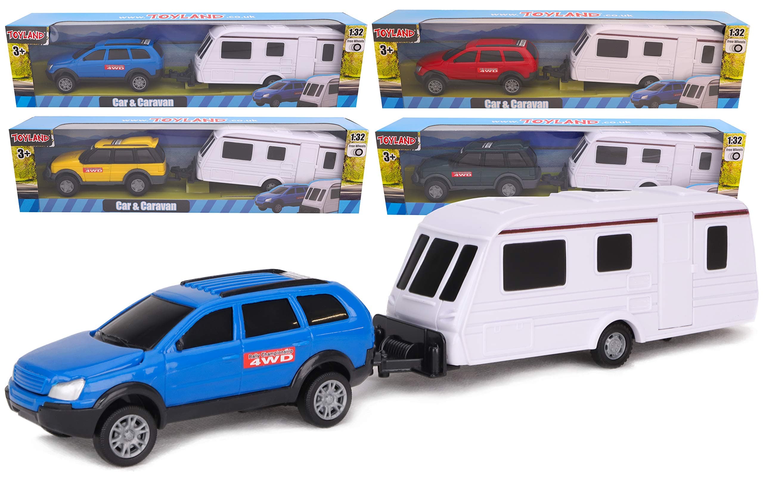 Toyland® Diecast Metal Car & Caravan Set Pull Along - 1:32 Scale (Random)