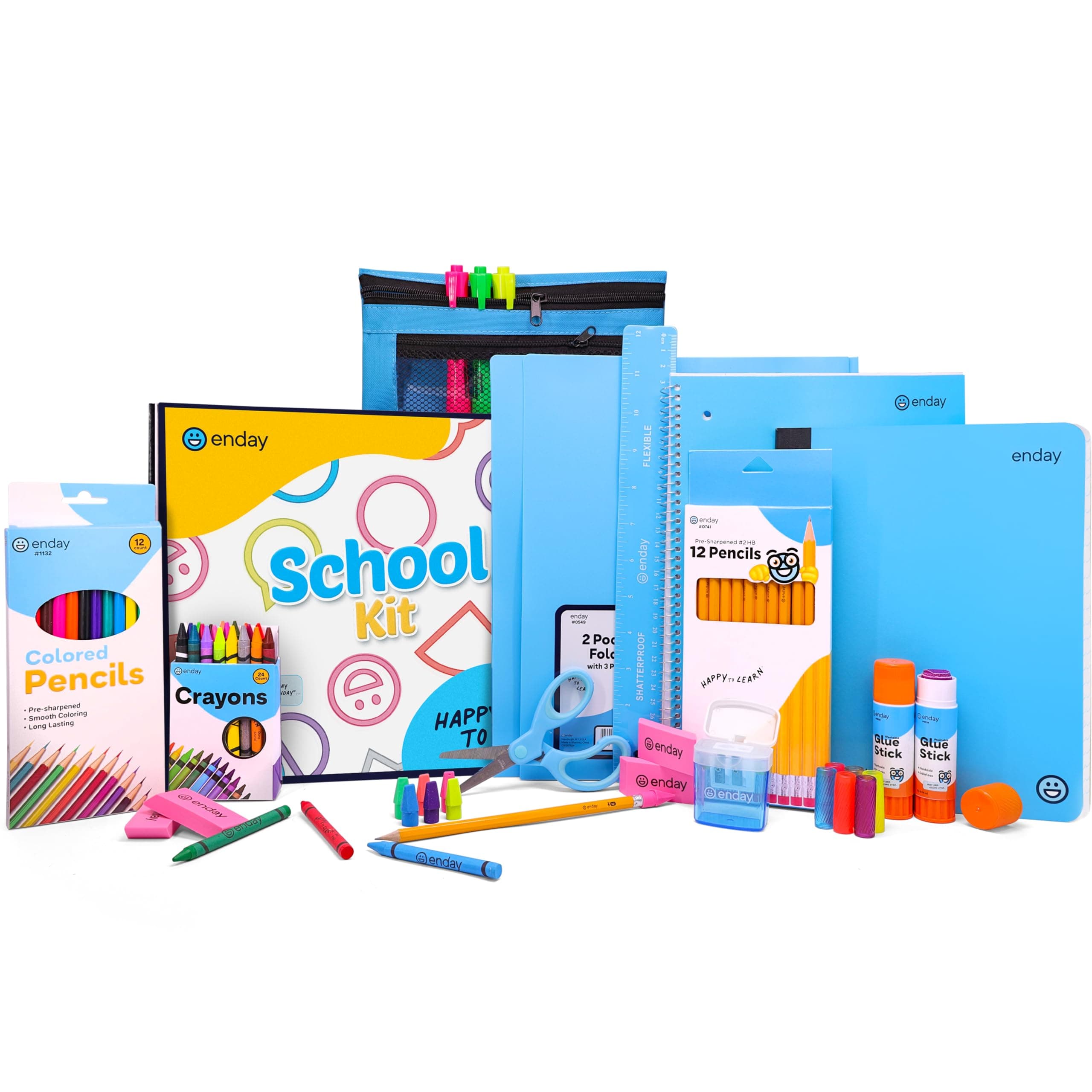 Enday Back to School Supplies for Kids, Blue School Supply Box Grades K-5, Premium Quality Kids School Supplies Kit, Kindergarten School Supplies for Girls and Boys, 78 Piece Set