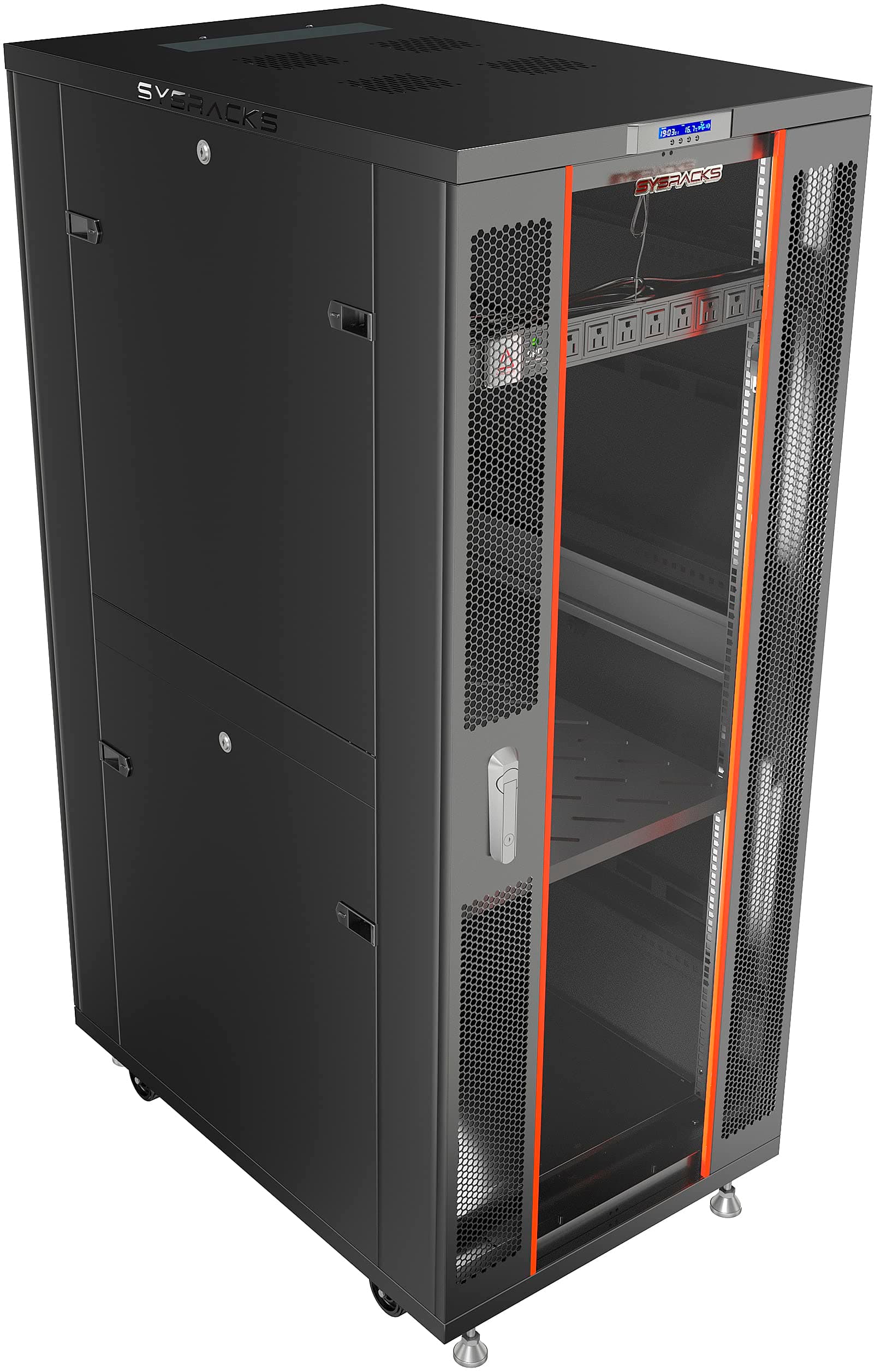 Sysracks 42U Server Rack Cabinet, 19” Floor Standing Enclosed Network Cabinet, 39” Deep IT Rack with Glass Door, 4 Fans, Temperature Control, PDU, Shelf