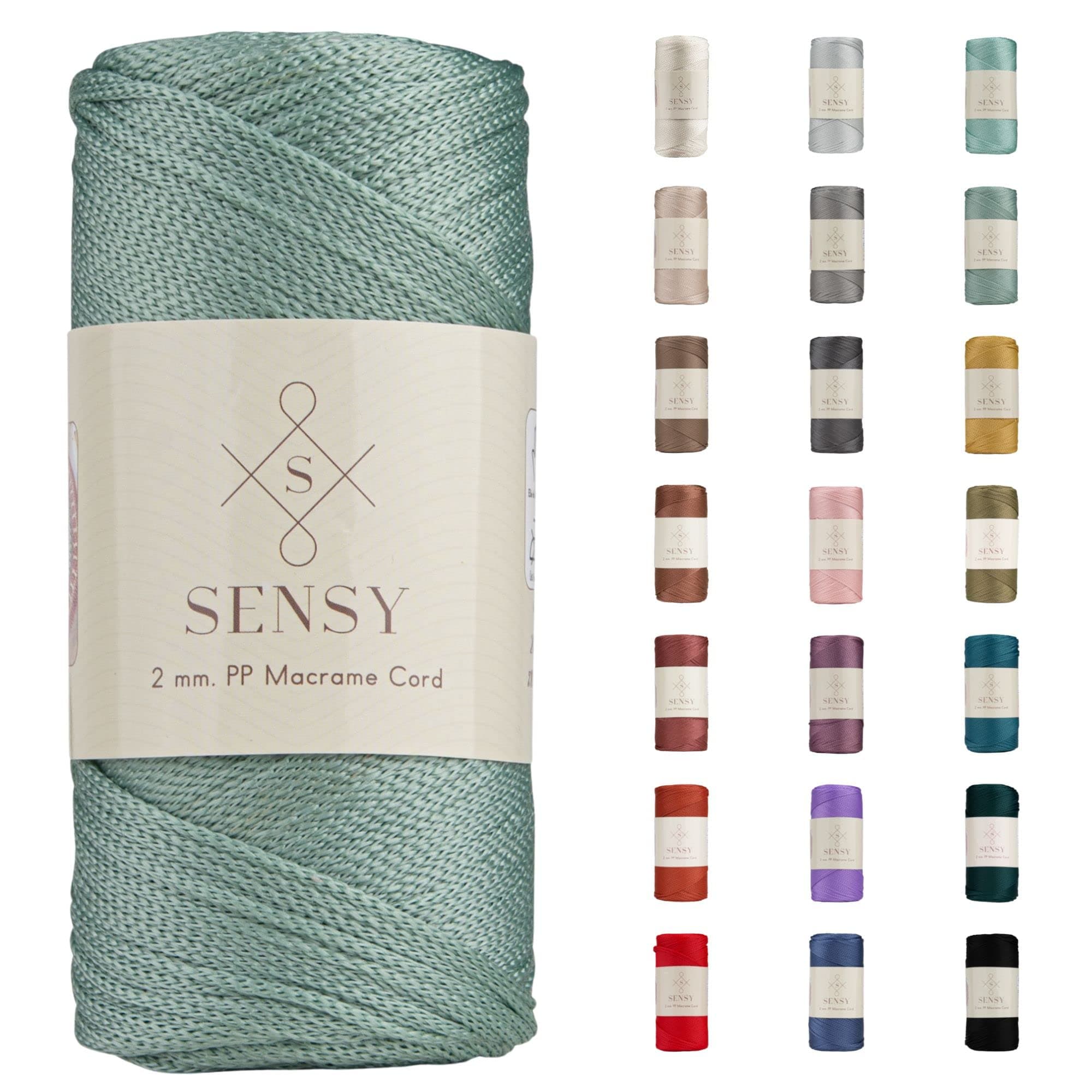 Sensy Premium 2mm Polyester Rope 100% Polypropylene Cord Macrame Cord 2mm Crochet Bag Cord Macrame Rope Crochet Thread Gift for Knitter (Sage)