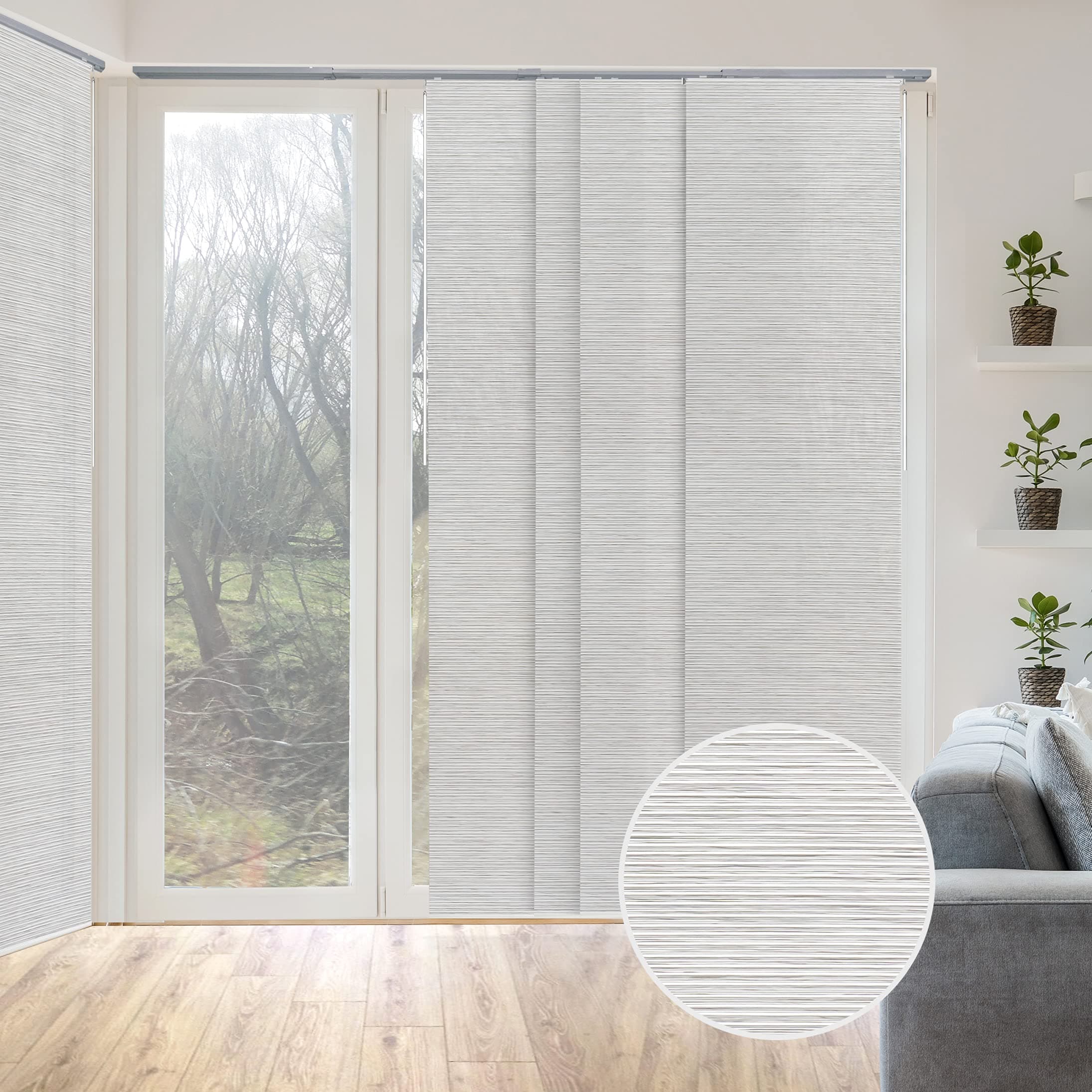 Adjustable Vertical Blinds for Patio Doors, Panel Track Blinds for Indoor Windows and Room Dividers, Extendable Track from 45.8" to 86" W, Trimmable Panel Curtains Up to 96" H, Marble