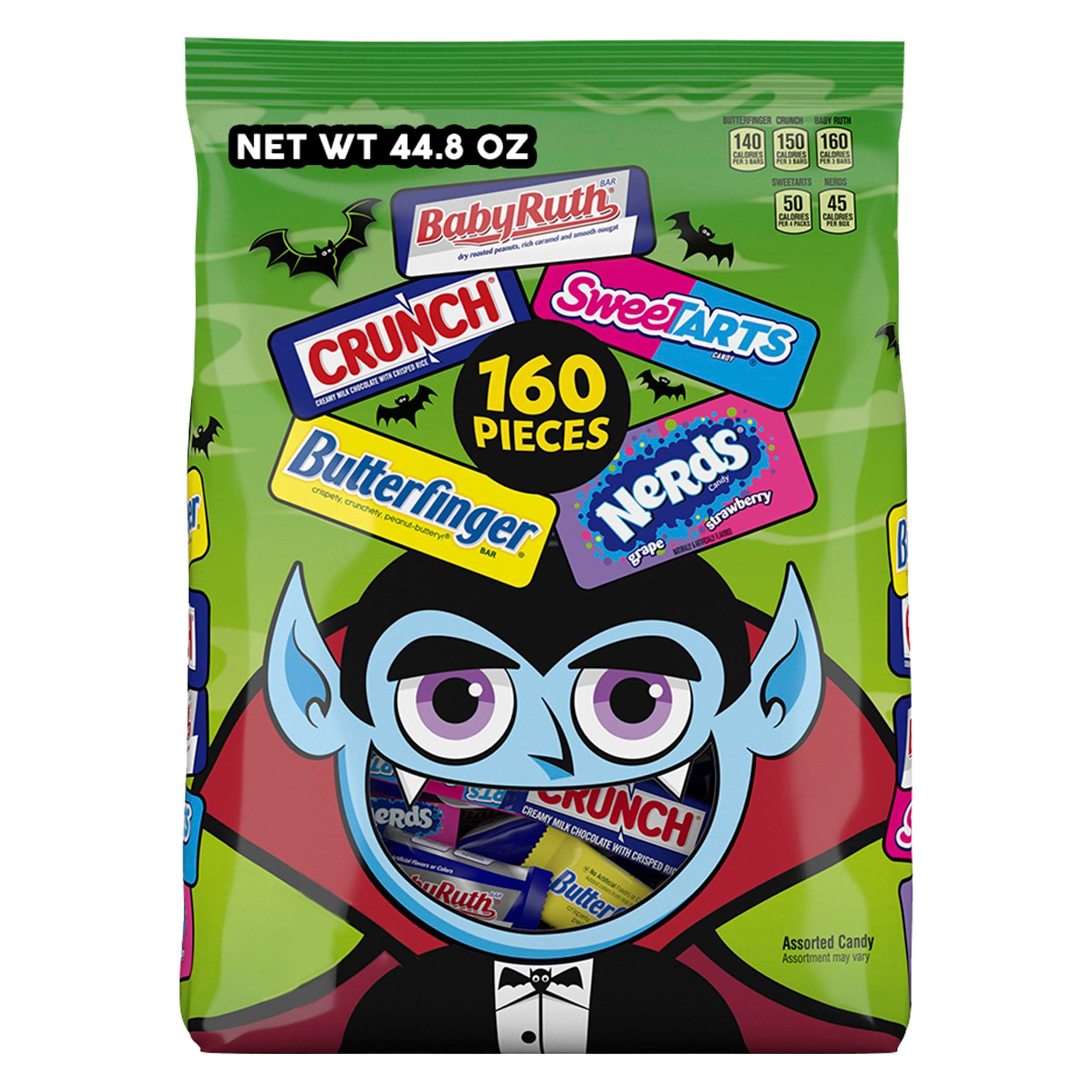 CRUNCH Baby Ruth, Nerds, SweetTarts, Mini Size Assorted Candy, Bulk 160 Count Variety Pack, 44.8 oz