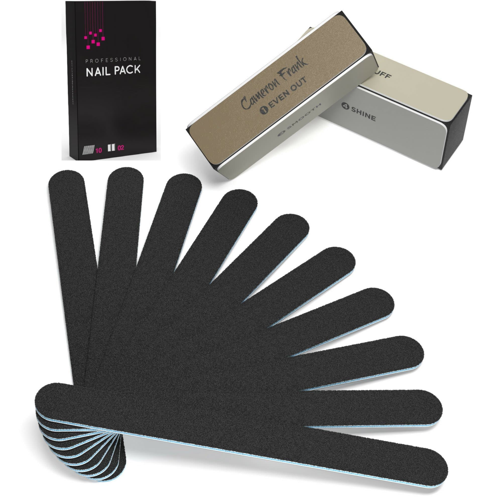 100/180 10 Pack Nail File/Emery Board with 2 Piece Buffer Block Set - for Smooth & Shiny Nails - Home or Professional Manicure/Pedicure Kit