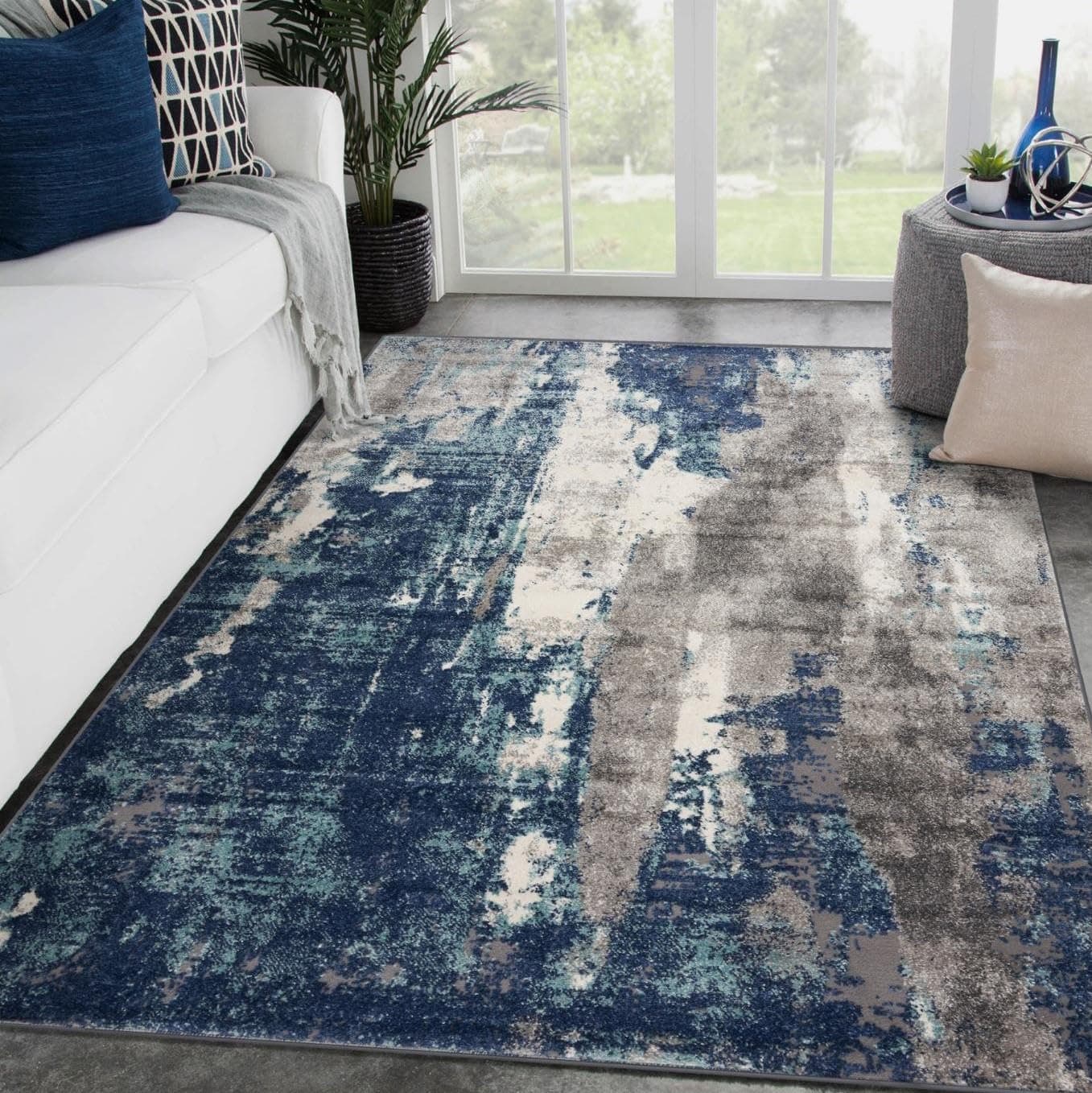 Euston Collection D.Blue-L.Blue 5x7 Modern Abstract Area Rug