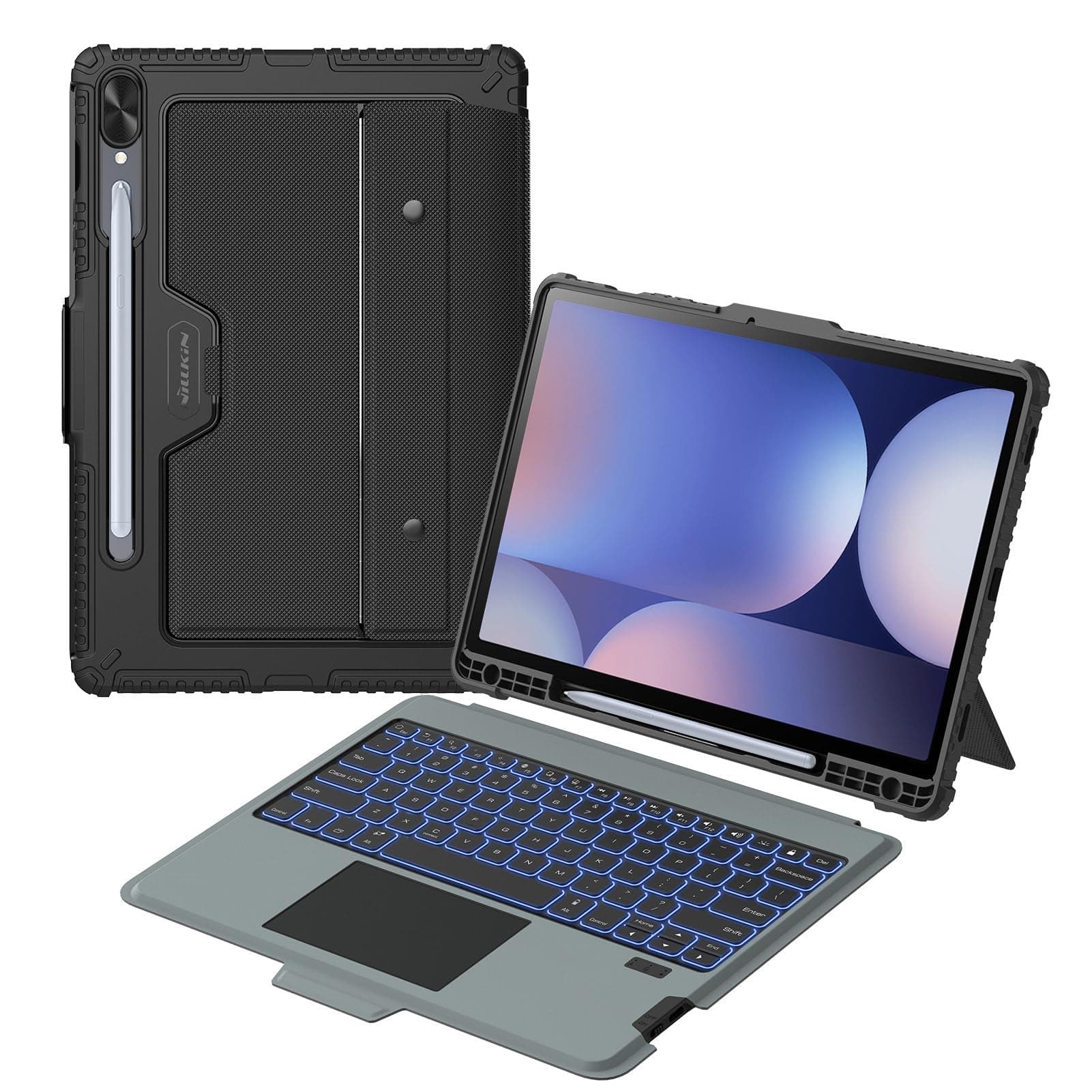 for Samsung Galaxy Tab S10 Plus/S9 Plus 12.4" Case with Detachable Keyboard, 7-Color Backlit, Trackpad, S Pen Holder, Rugged Keyboard Case with Camera Cover for Samsung Tablet S9+/S10+ 5G