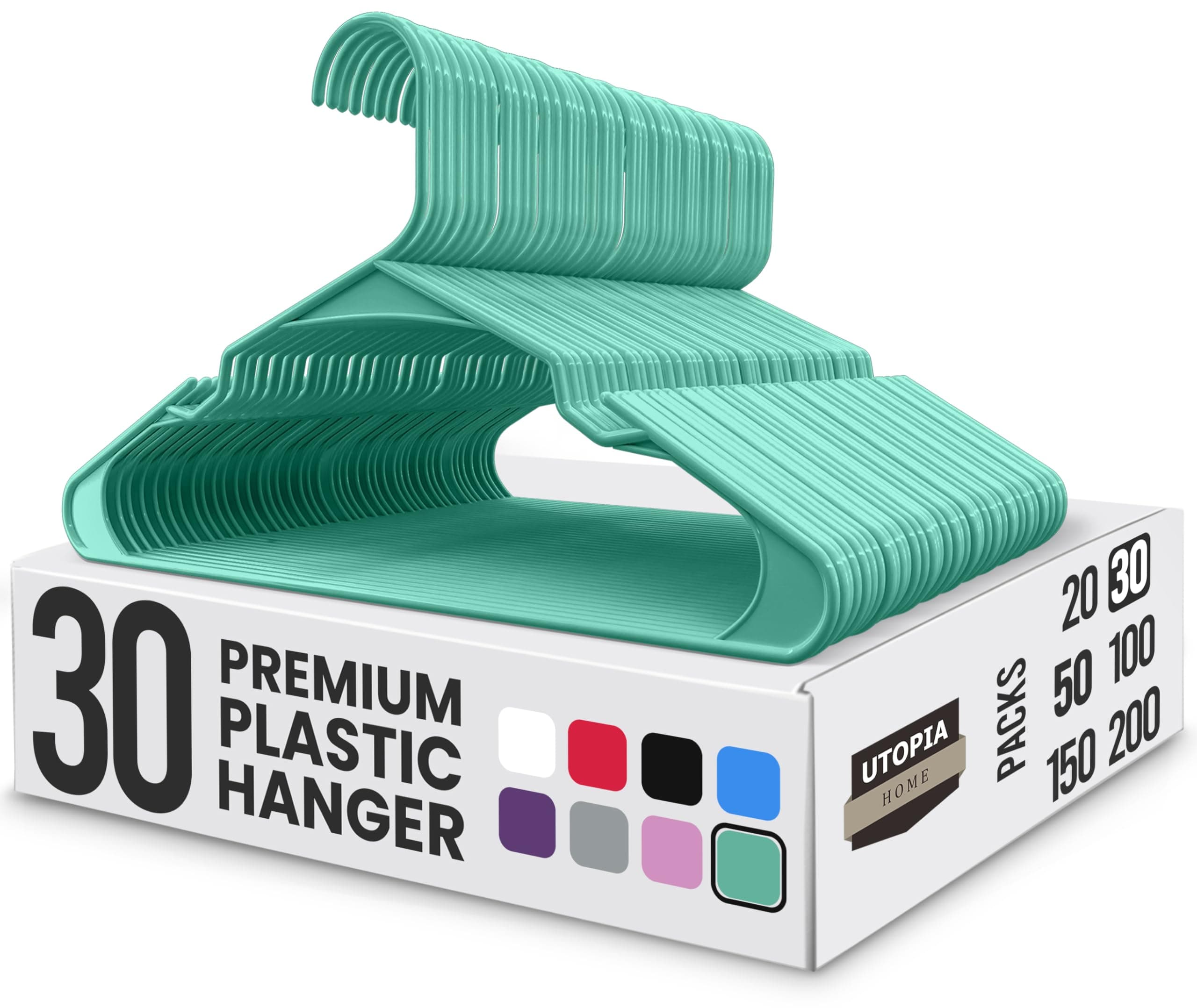 Utopia Home Plastic Hangers 30 Pack - Perfect Space Saving Clothes Hanger - Durable and Strong - Perfect Closet Organizers with Shoulder Grooves (Aqua)