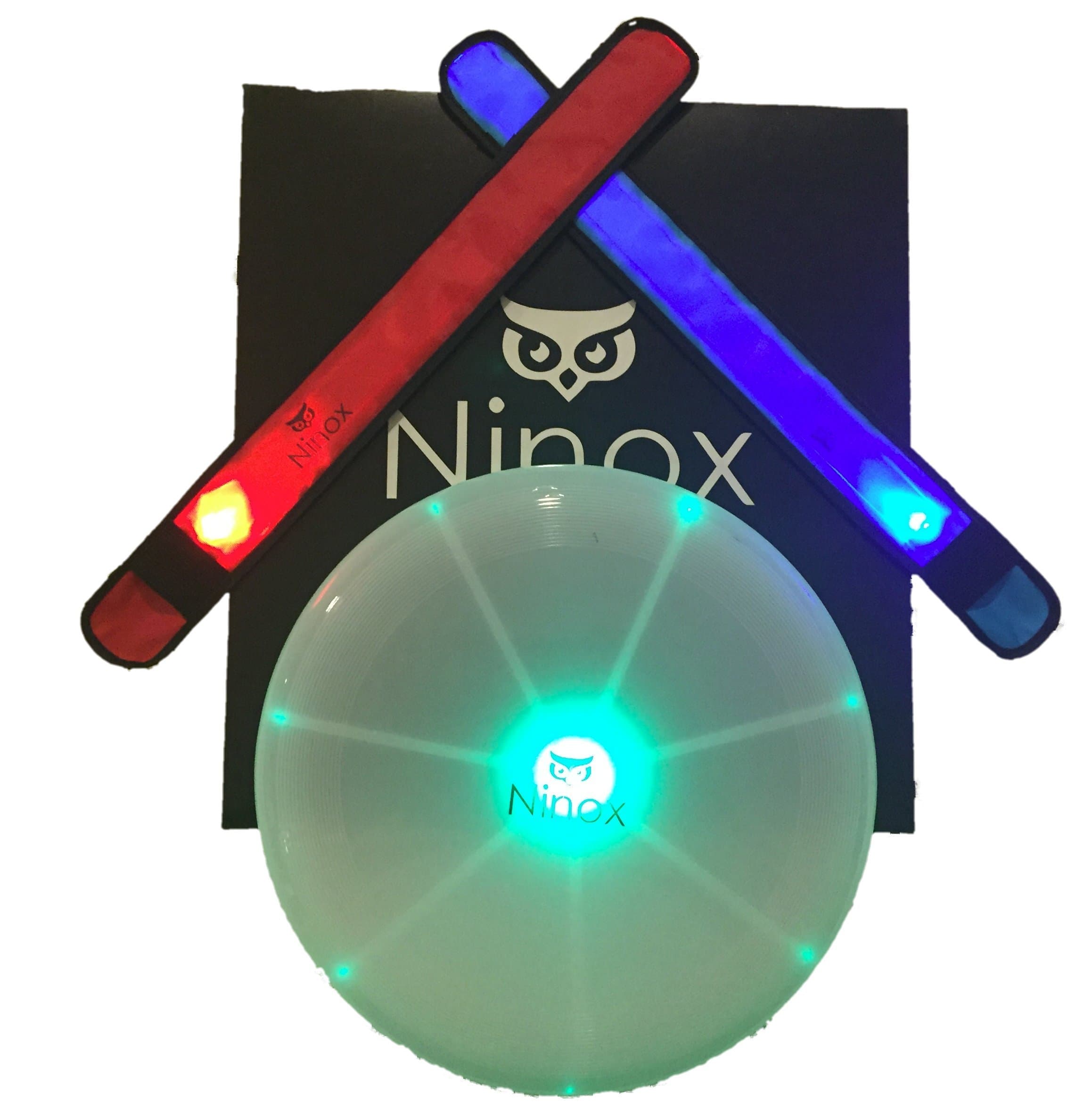 Ninox LED Lightup Frisbee Game with Two L.E.D Wrap Armbands for Ultimate Flying Disc Outdoor Fun