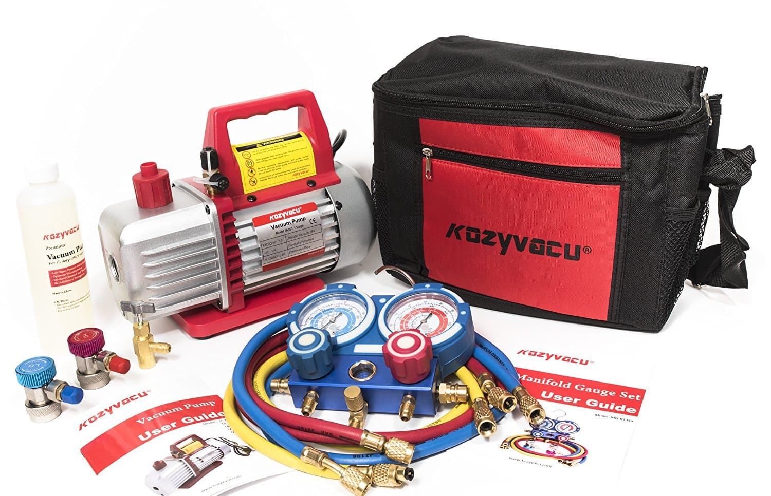 AUTO AC Repair Complete Tool Kit with 1-Stage 3.5 CFM Vacuum Pump, Manifold Gauge Set, Hoses and its Acccessories