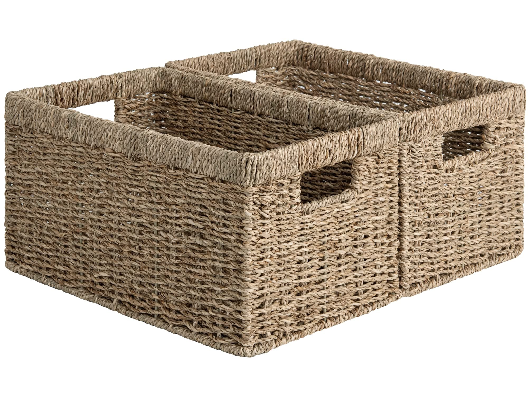 StorageWorks Wicker Storage Basket for Organizing, Medium Seagrass Storage Baskets with Built-in Handles for Pantry, Shelves,2-Pack