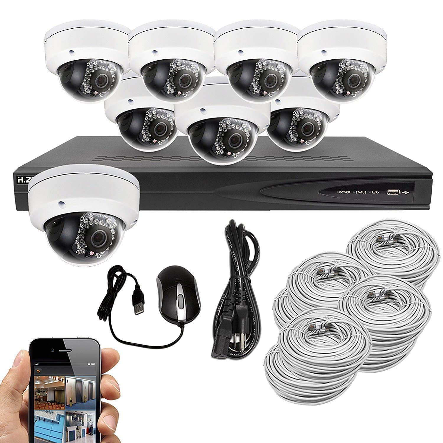 8CH 4TB IP NVR Security Surveillance System with (8) 4MP PoE Outdoor Vandalproof Dome Cameras