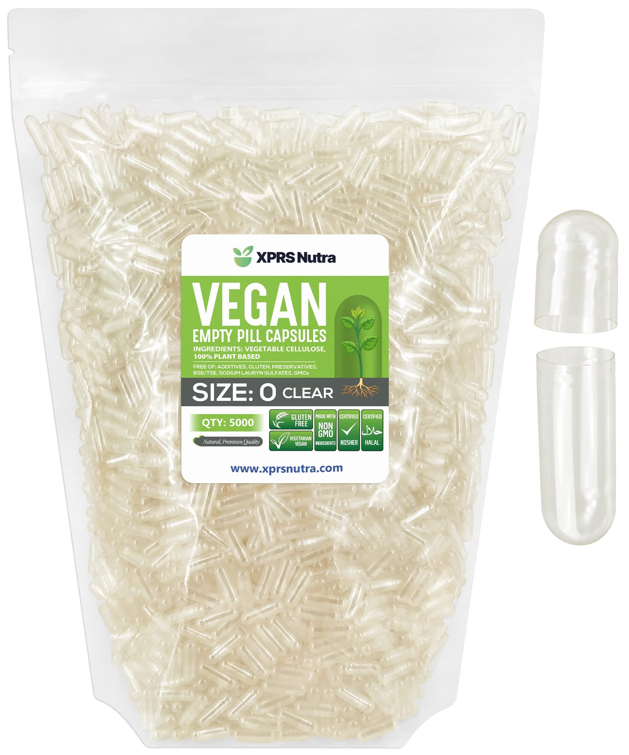 Capsules Express- Size 0 Clear Empty Vegan Capsules - Kosher and Halal - Vegetarian/Vegetable Pill Capsule - DIY Powder Filling (5000)