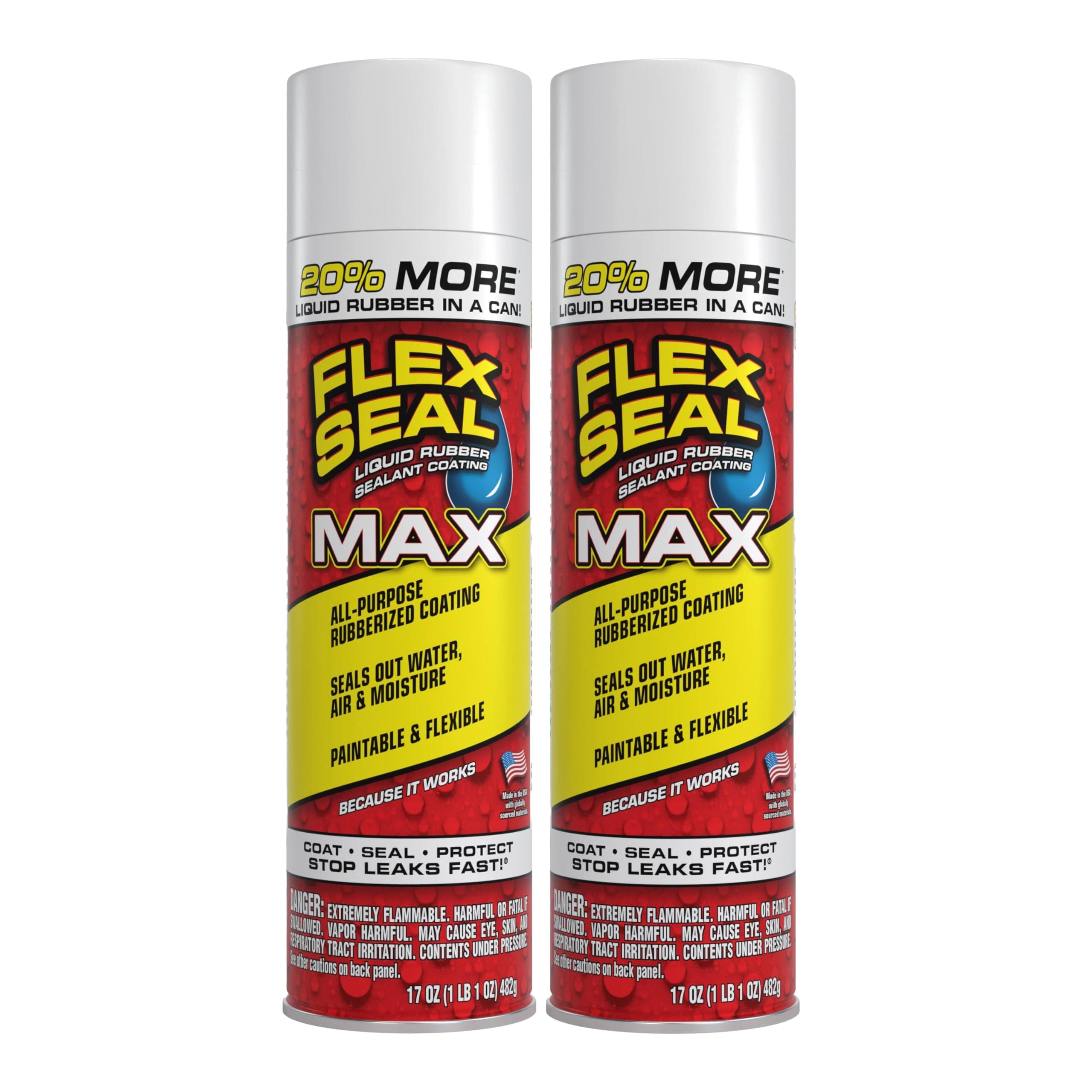 MAX, 17 oz, 2 Pack, White, Prevent Instant Leaks, Waterproof Rubber Sealant Coating, Perfect for Gutters, Wood, RV, Campers, Roof Repair, Skylights, Windows and More