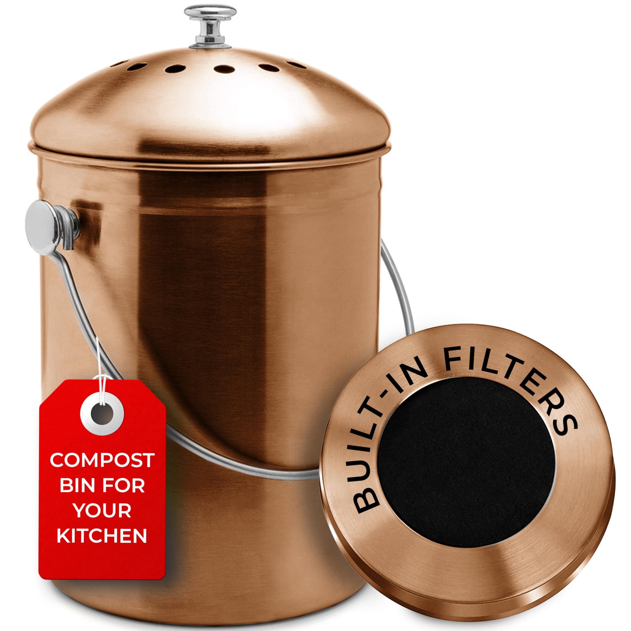 EPICA Countertop Compost Bin Kitchen | 1.3 Gallon | Odorless Composting Bin with Carbon Filters | Indoor Compost Bin with Lid | Stainless Steel Kitchen Composter for Food Scraps & Waste Recycling