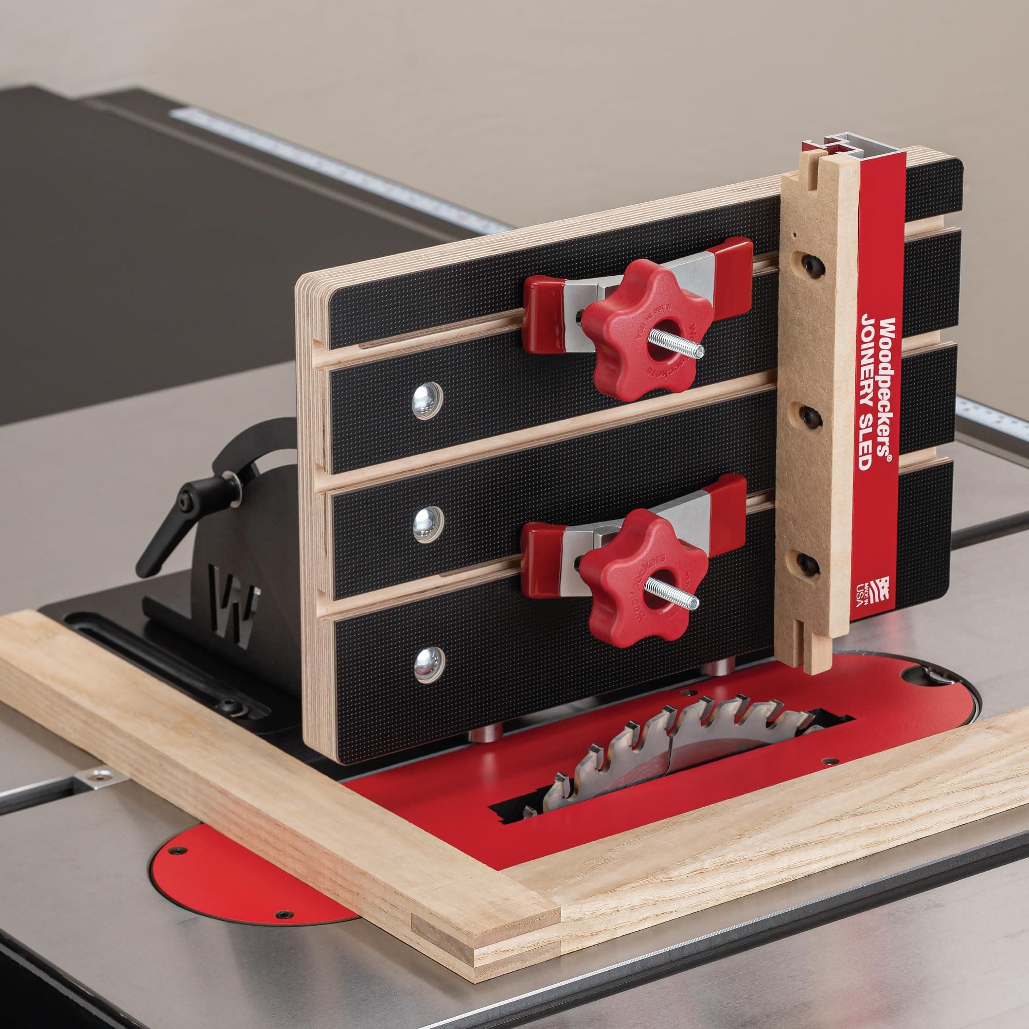 Joinery Sled, Micro-Adjustable Jig for Cutting Precise Box Joints, Miters & Angled Cuts on the Table Saw and Router Table, Made in USA JSLED