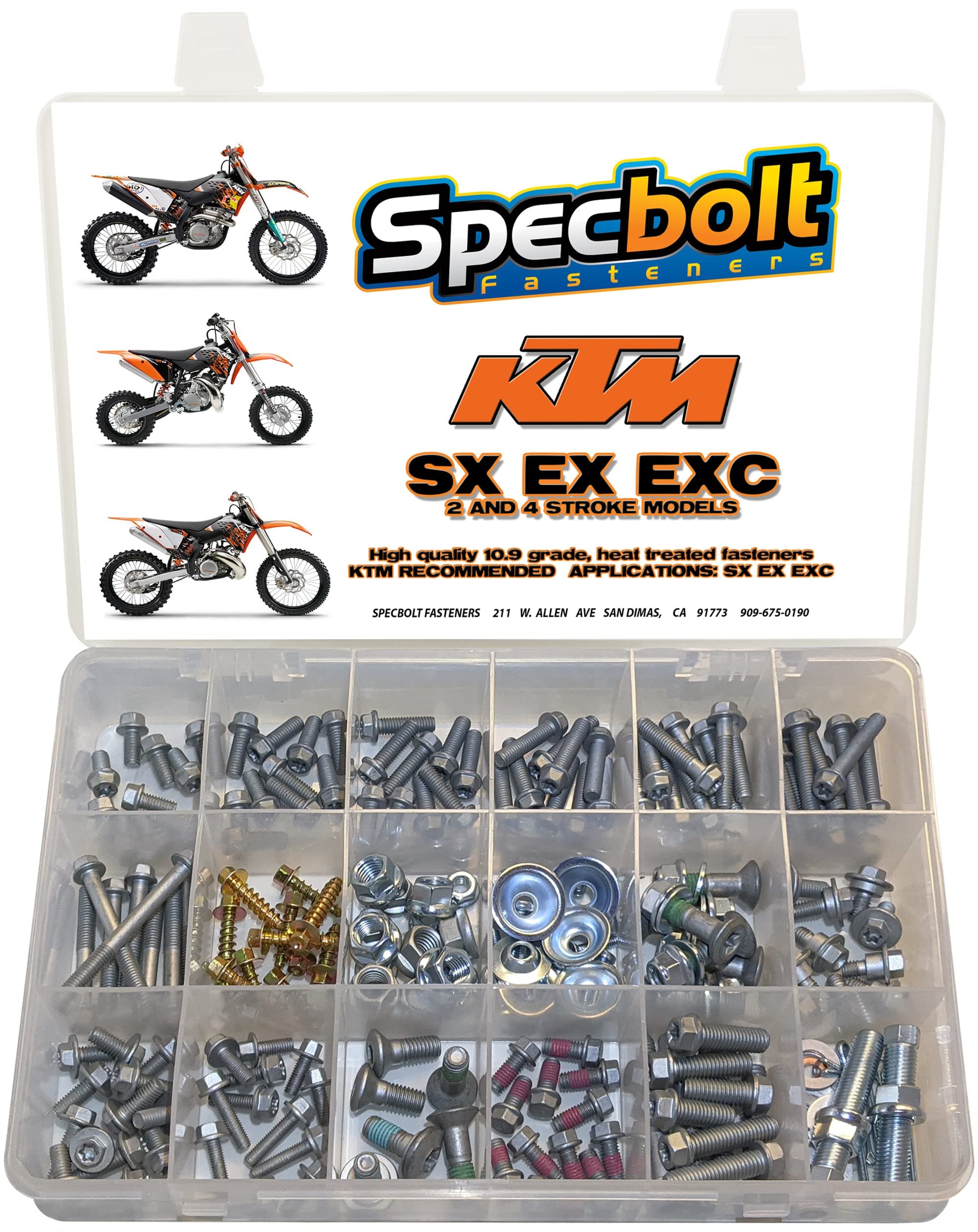 Specbolt Fasteners 250pc Brand Bolt Kit for Maintenance Upkeep of Present KTM SX EX EXC MX Dirt Bike This Includes 2 Strokes 50 60 65 85 105 125 250 300 550 4 Strokes 250 350 400 450 500 520 525