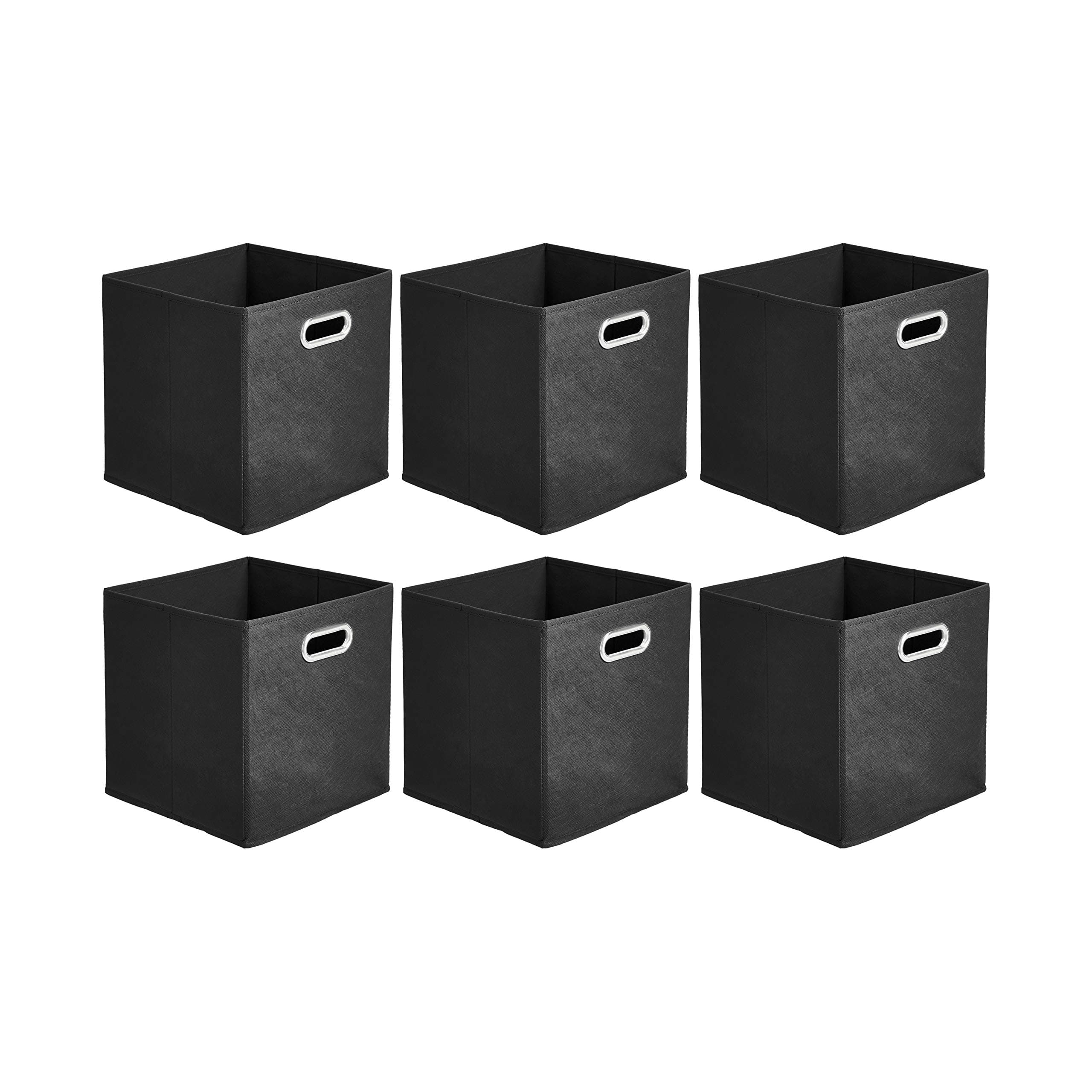 Collapsible Fabric Storage Cubes with Oval Grommets - 6-Pack, Black