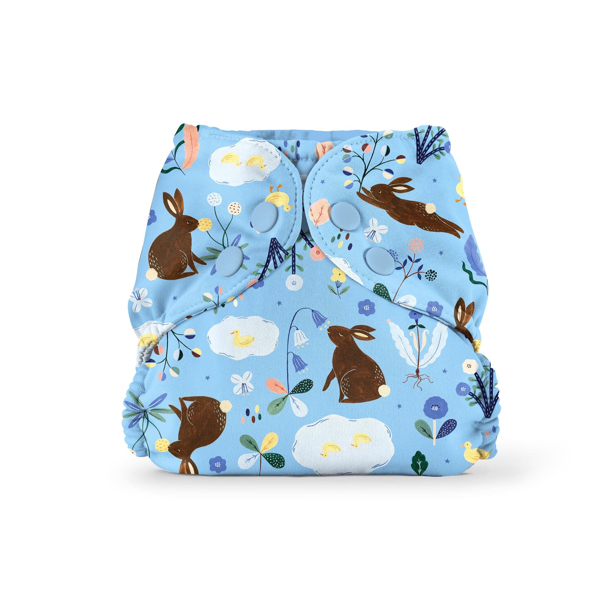 Esembly Cloth Diaper Cover - Reusable Swim Diaper, Waterproof, Breathable - Adjustable Outer Layer Over Absorbent Inner for Blowout Protection - Bunnies, Size 1 (7-17 lbs)