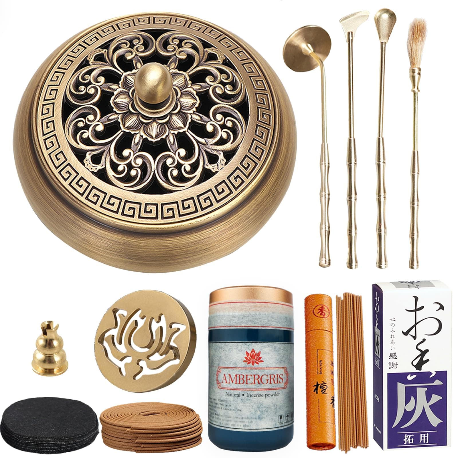 Copper Incense Burner and 16-Piece Tool Kit for Making DIY Backflow Incense Cones - Perfect for Yoga, Meditation, and Home Fragrance - Includes Censer Mold Tools, Burner, and Accessories