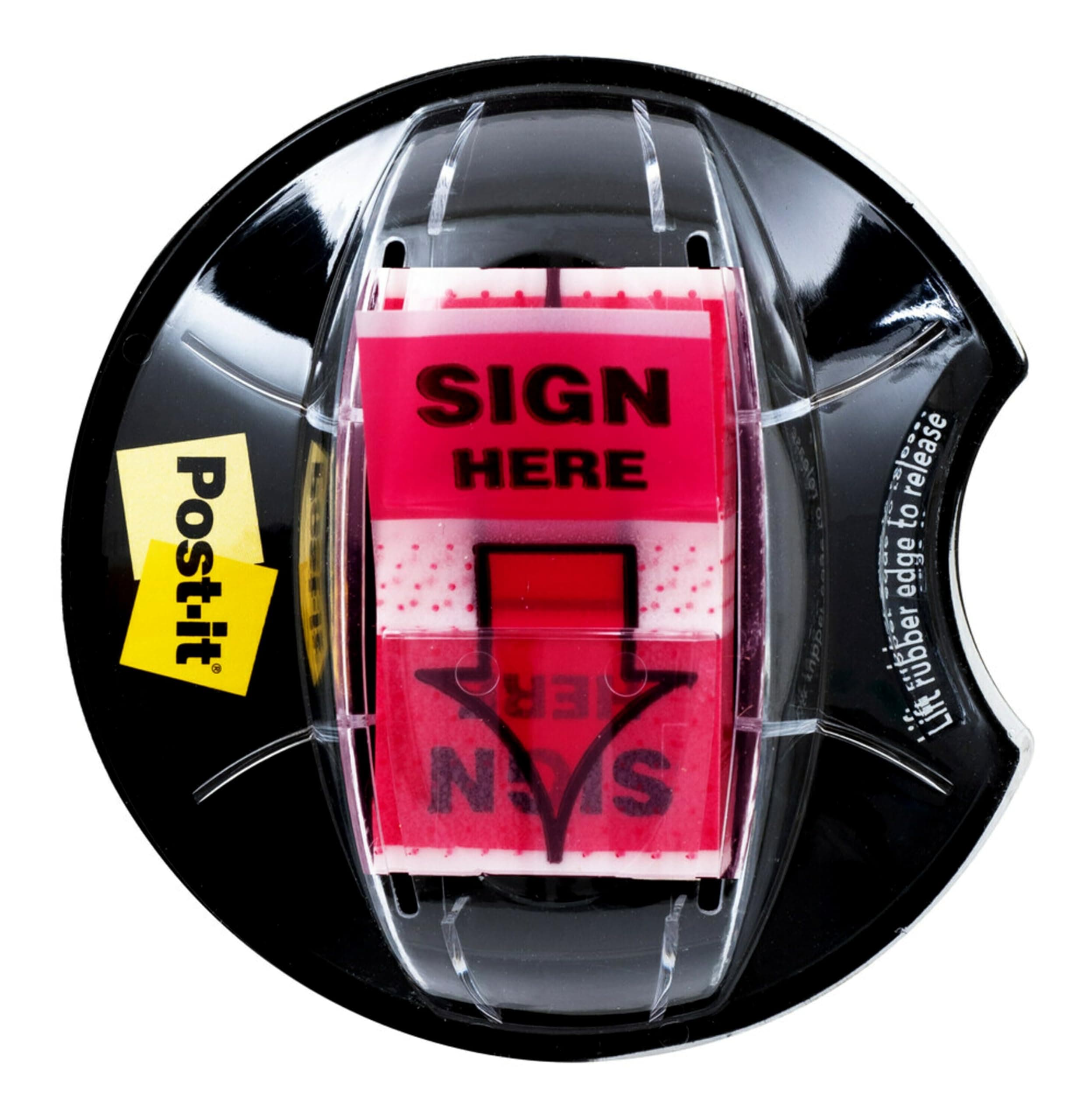 Post-it Message Flags, Sign Here, 200/Desk Grip Dispenser, 1 Dispenser/Pack, 1 in Wide, Red (680-HVSHR)