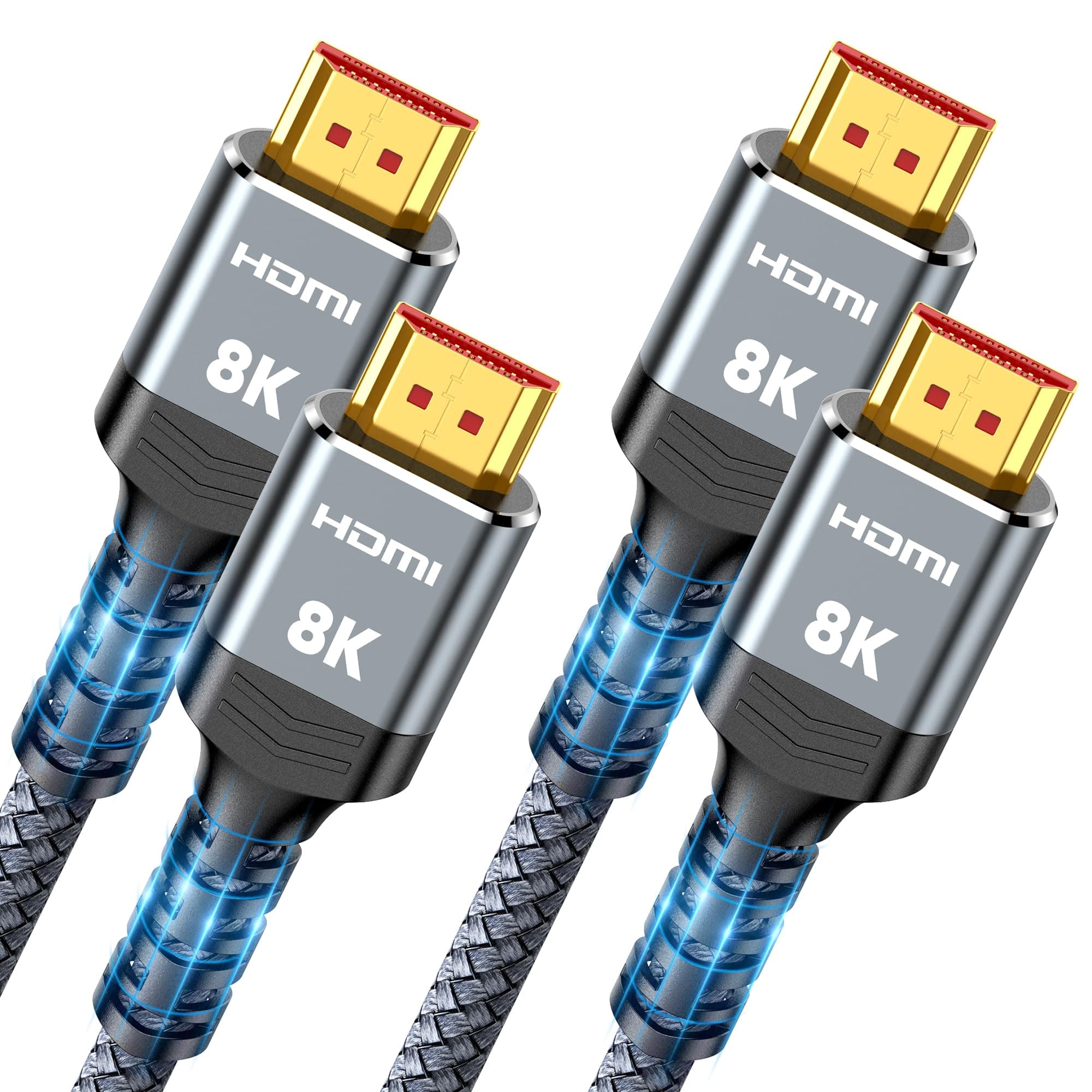 8K 2.1 HDMI Cable 3.3FT/1M 2-Pack, 48Gbps High Speed HDMI Braided Nylon Cord-4K120 144Hz 8K60Hz RTX 3090 eARC HDR10 4:4:4 HDCP 2.2&2.3 QMS VRR,Compatible for Laptop,Monitor,Roku TV,HDTV