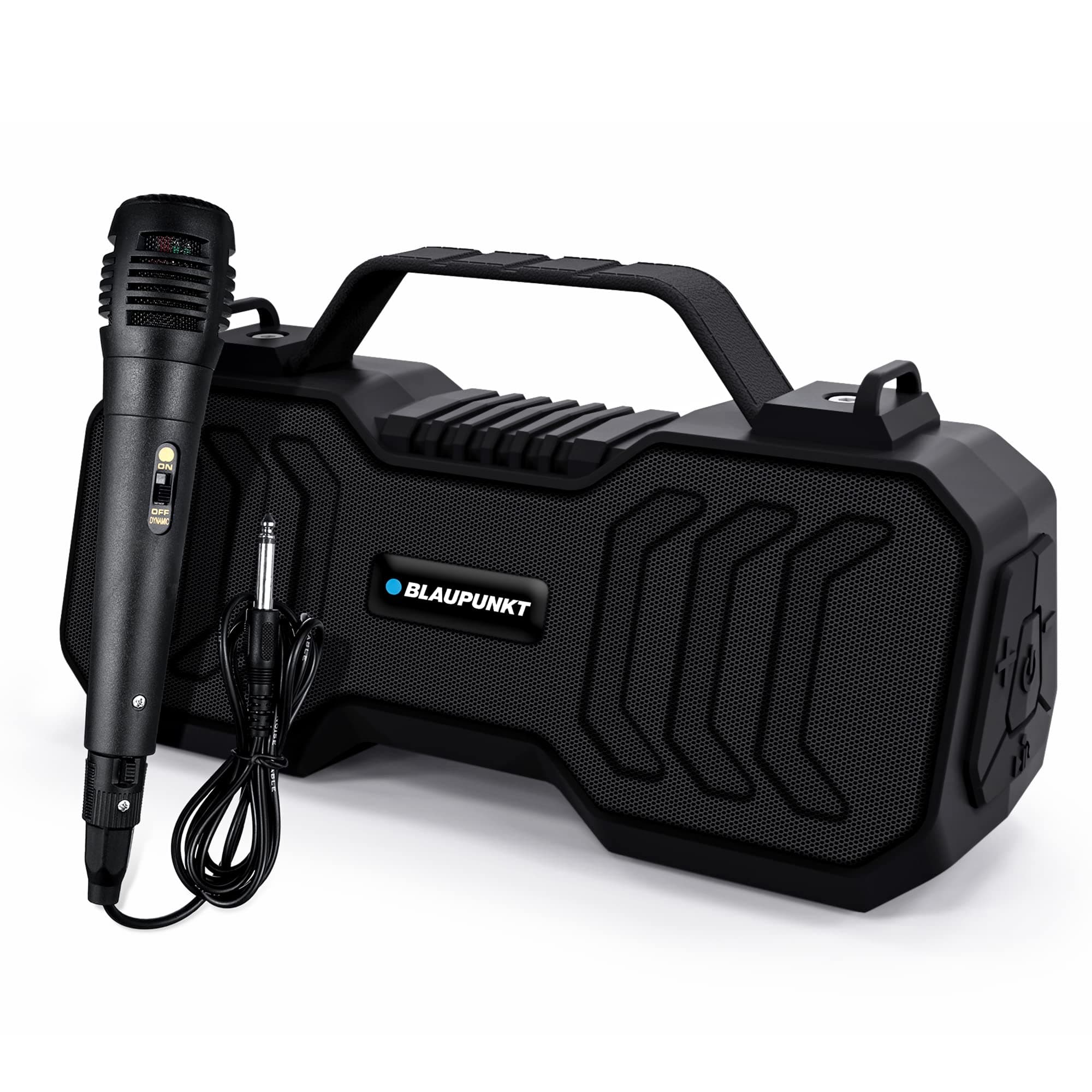 Blaupunkt Atomik BB20 Wireless Bluetooth Party Speaker 20W with Dual Passive Radiator I 1500mAh Battery I Deep Bass I Karaoke with Mic I USB I TWS I AUX I Outdoor Speaker with Carrying Strap(Black)