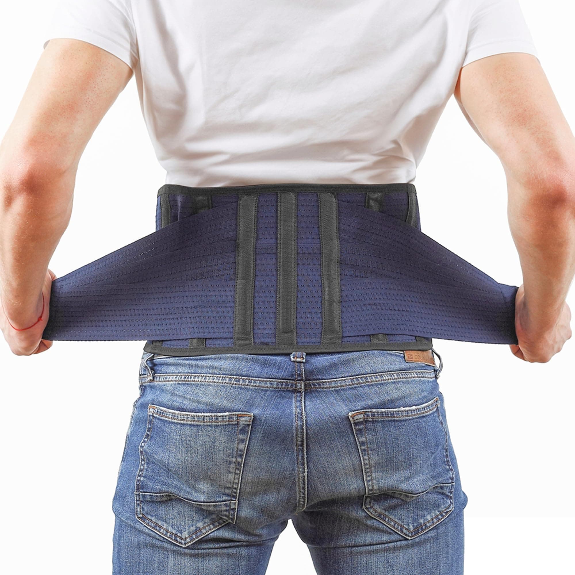 AVESTON Back Support Lower Back Brace for Back Pain Relief: Thin Breathable Rigid 6 ribs Adjustable Lumbar Support Belt for Men/Women Keeps Spine Straight and Safe – Belly size 32-37" Medium