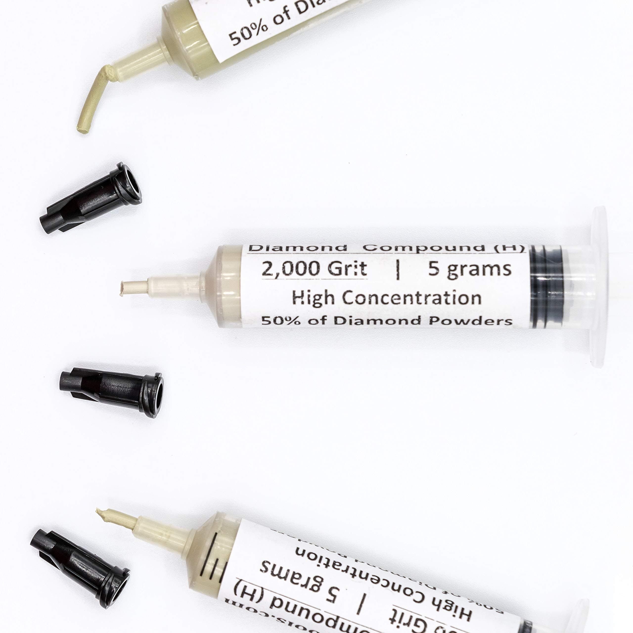 TechDiamondTools Diamond Lapping Paste Set of 3 Syringes X 5 Grams (H), Polishing Lapping Compound, Sizes 800 1200 2000 Grit, Mesh - With High(50%) Concentration of Diamond Powders