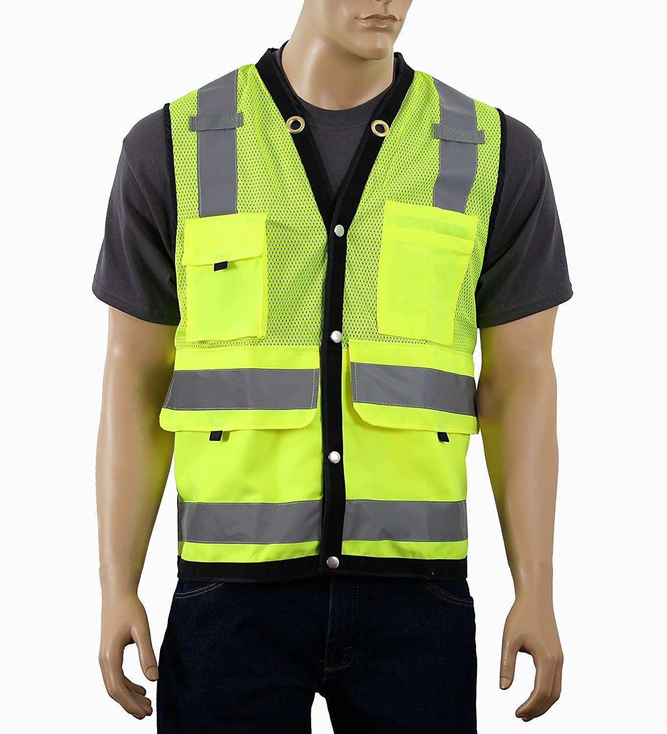 Breathable Surveyor Vest ANSI Class 2 Approved Large Deep Pockets, Mic Tabs High Vis Reflective Tape