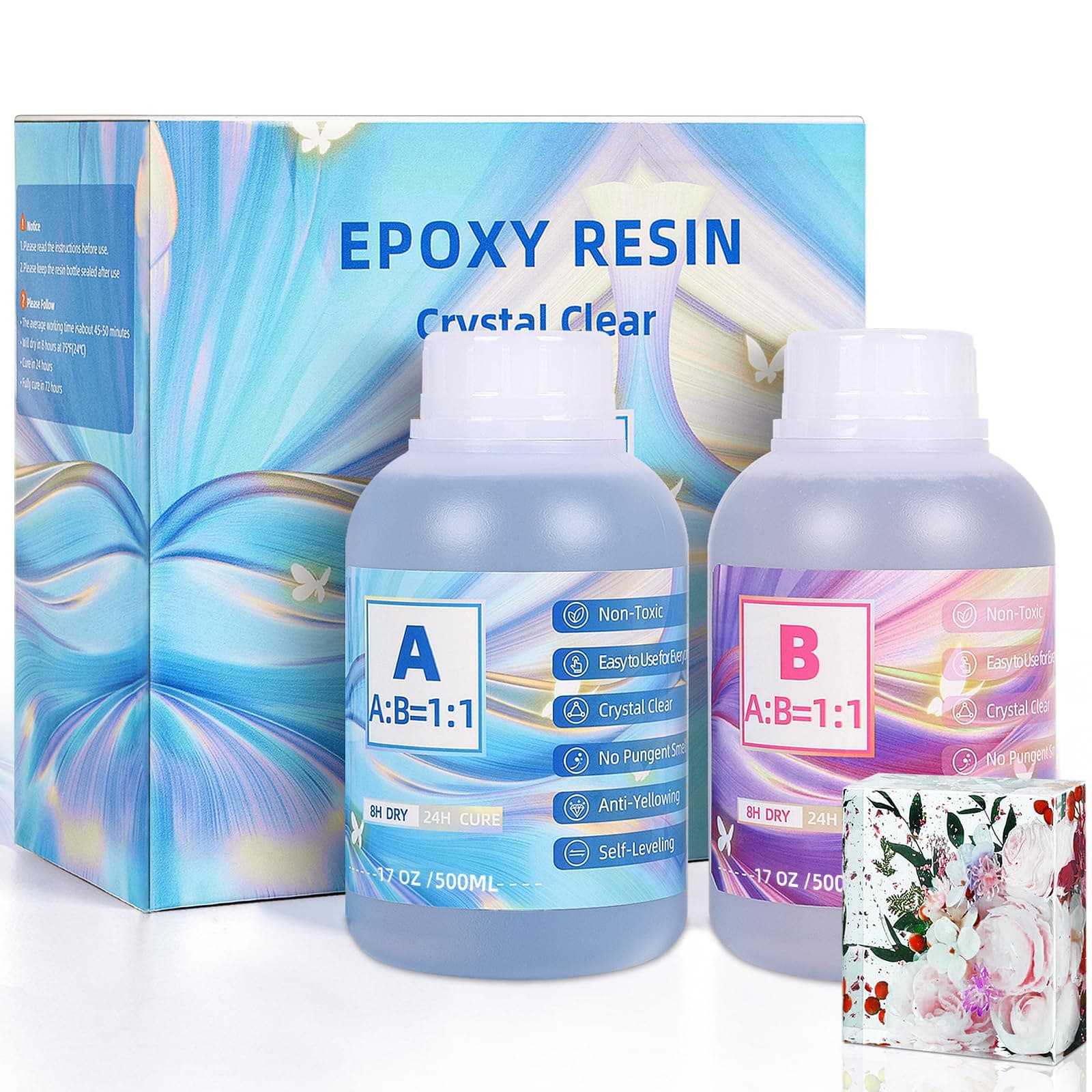 – Clear Epoxy Resin - 1L/34oz Self-Leveling Crystal Epoxy Resin - No Yellowing No Bubble UV Resistant Art Resin Casting Resin for Art Crafts, Jewelry Making (16oz x 2)