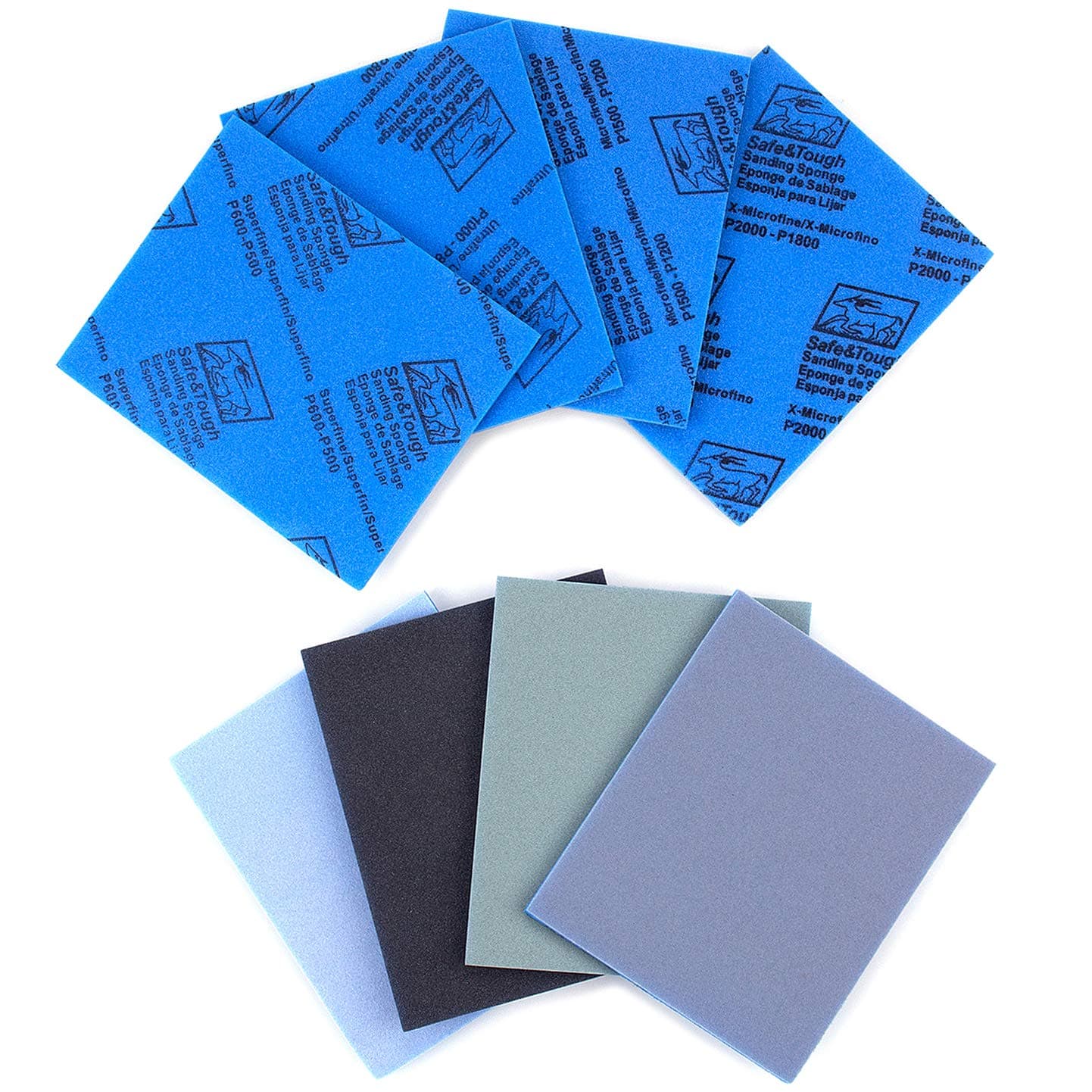 500-2000 Grit Sanding Sponge 8 Pads, 4.5" x 5.5" x 0.2" Assorted Wet or Dry Ultra Fine Hand Sanding Sponges, Flexible Soft Foam Sand Block for Drywall, Corner Contour, Metal Wood, Hobby Model