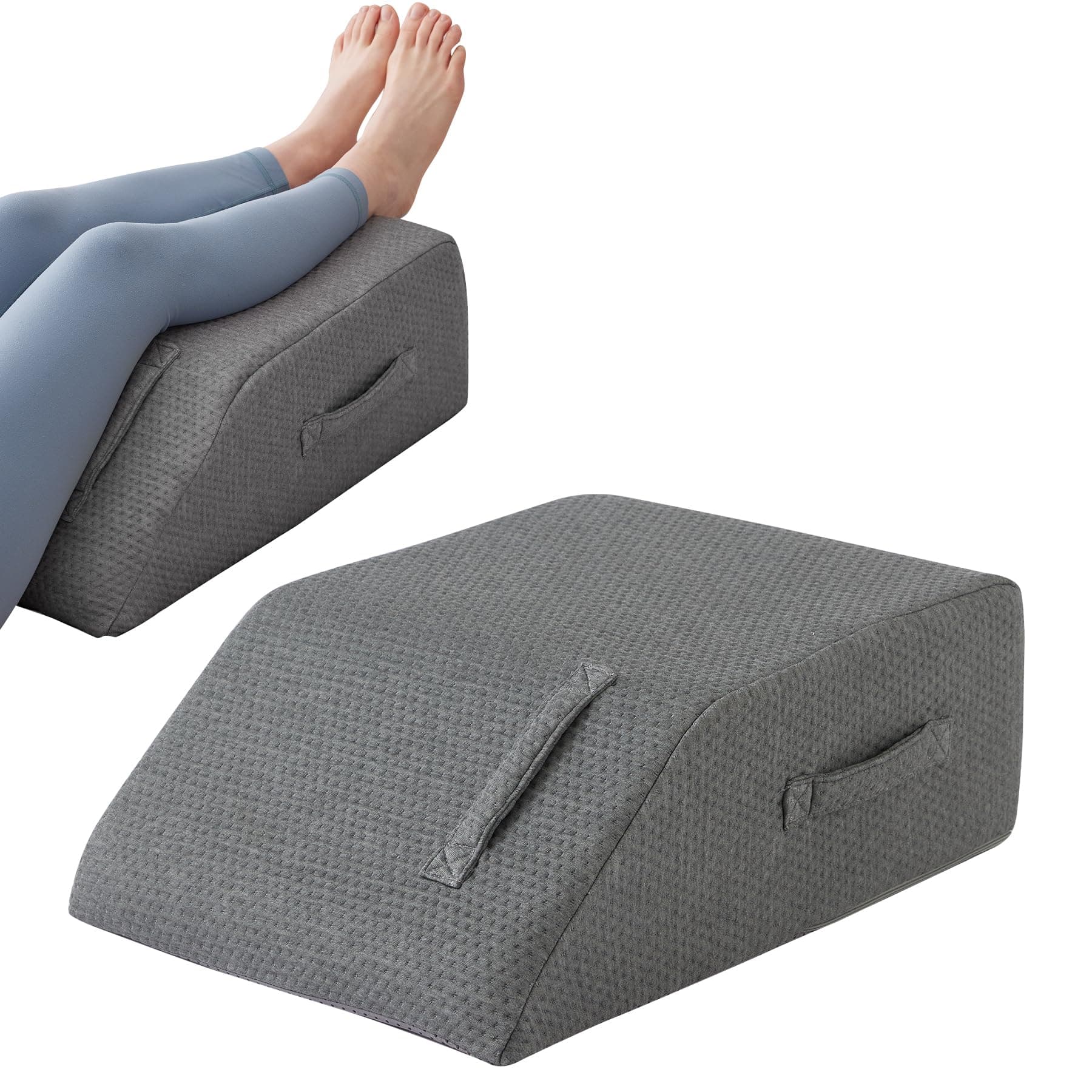 Leg Pillow Elevation Blood Circulation, Leg Wedge for Elevation for Swelling, Leg Elevating Pillow for After Surgery, Memory Foam Foot Knee Pillow for Back Sleeping 23.6×16.8×8 Inch Dark Grey